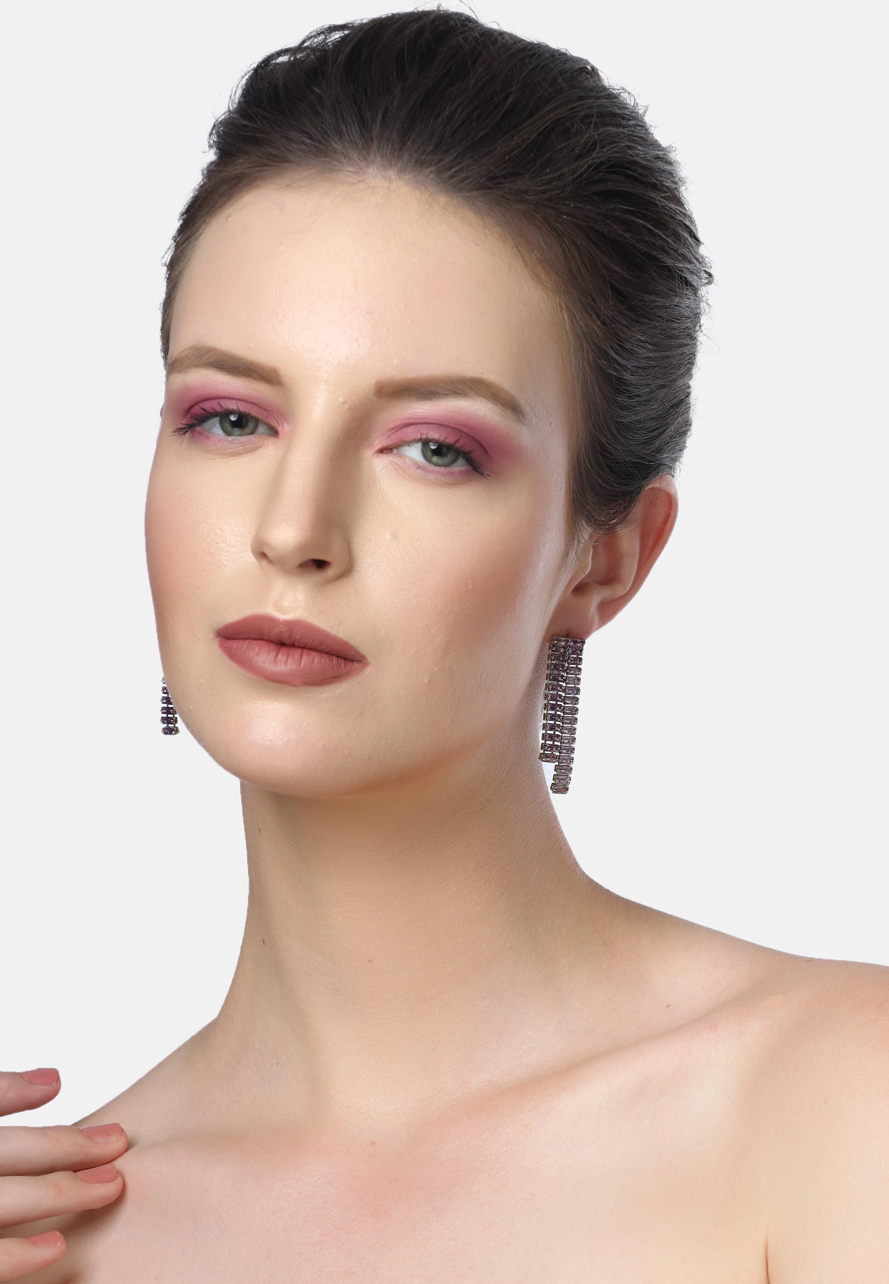 Lilac Diva Asymmetric Dangler Earrings, Image 4 of 5