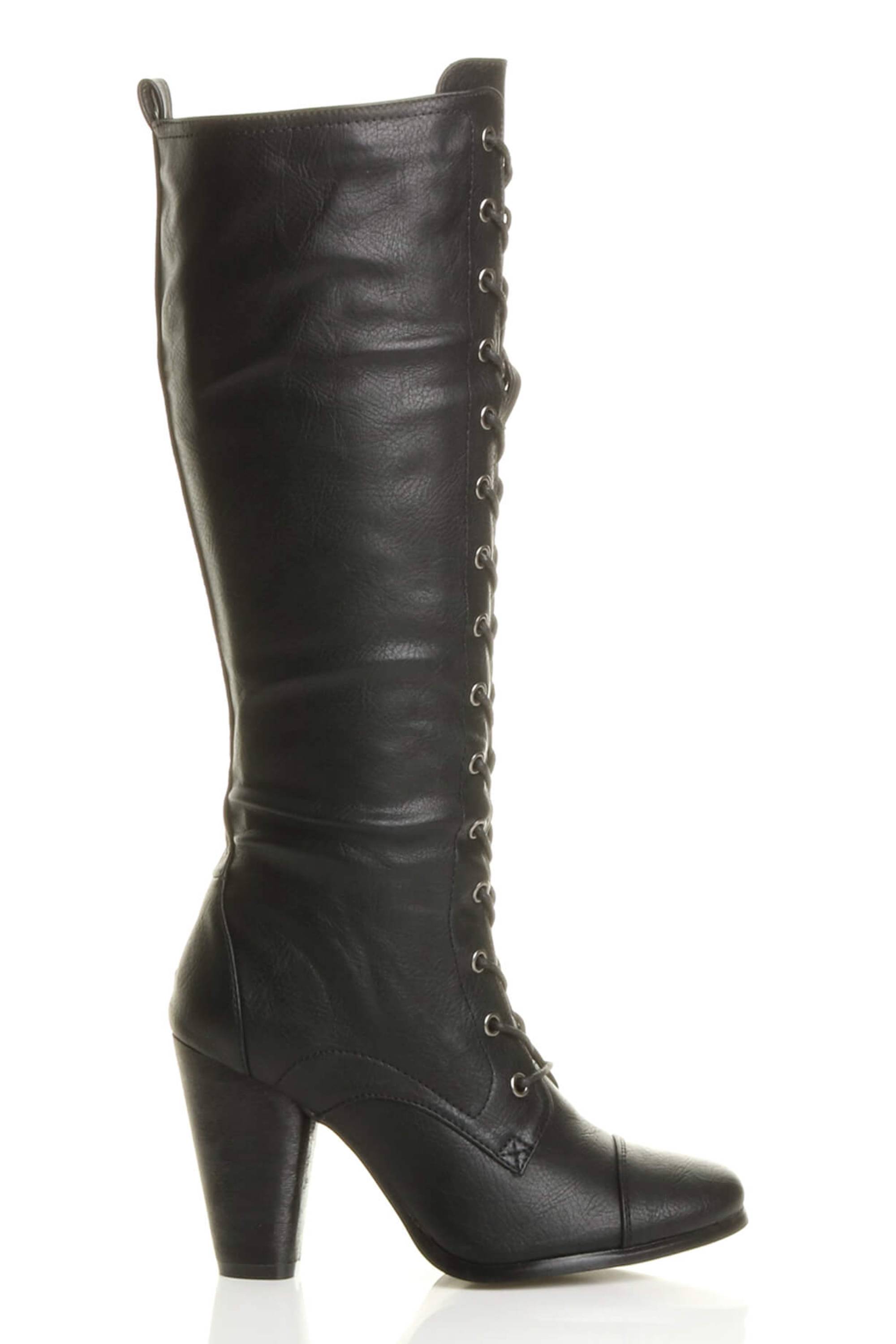 Black High Heel Lace Up Victorian Style Knee High Boots, Image 5 of 6