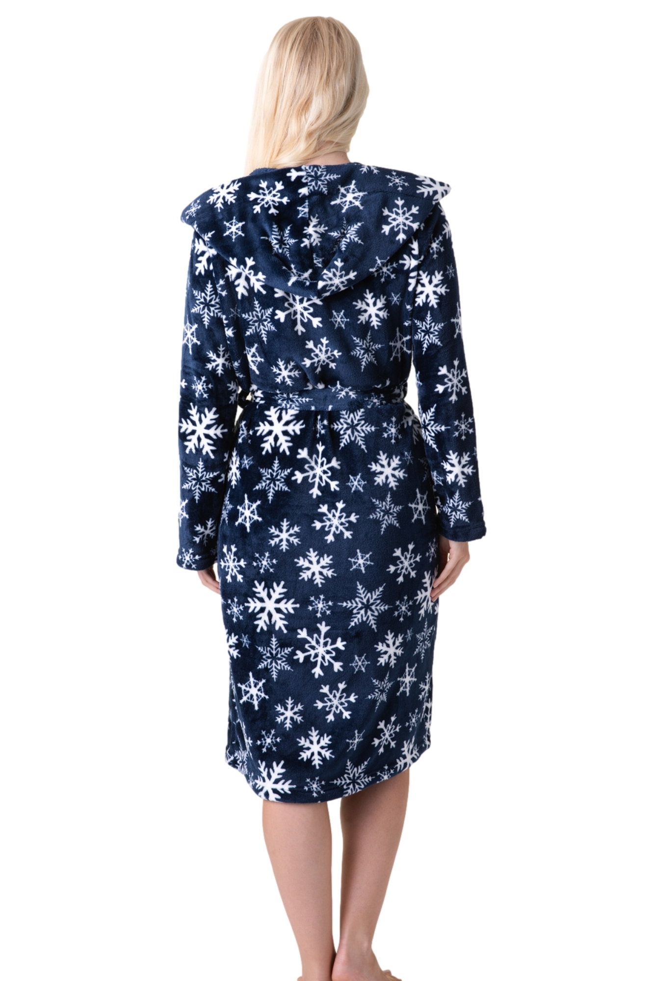 Blue Camille Lingerie Blue Supersoft Fleece Hooded Calf Length Bathrobe, Image 3 of 6