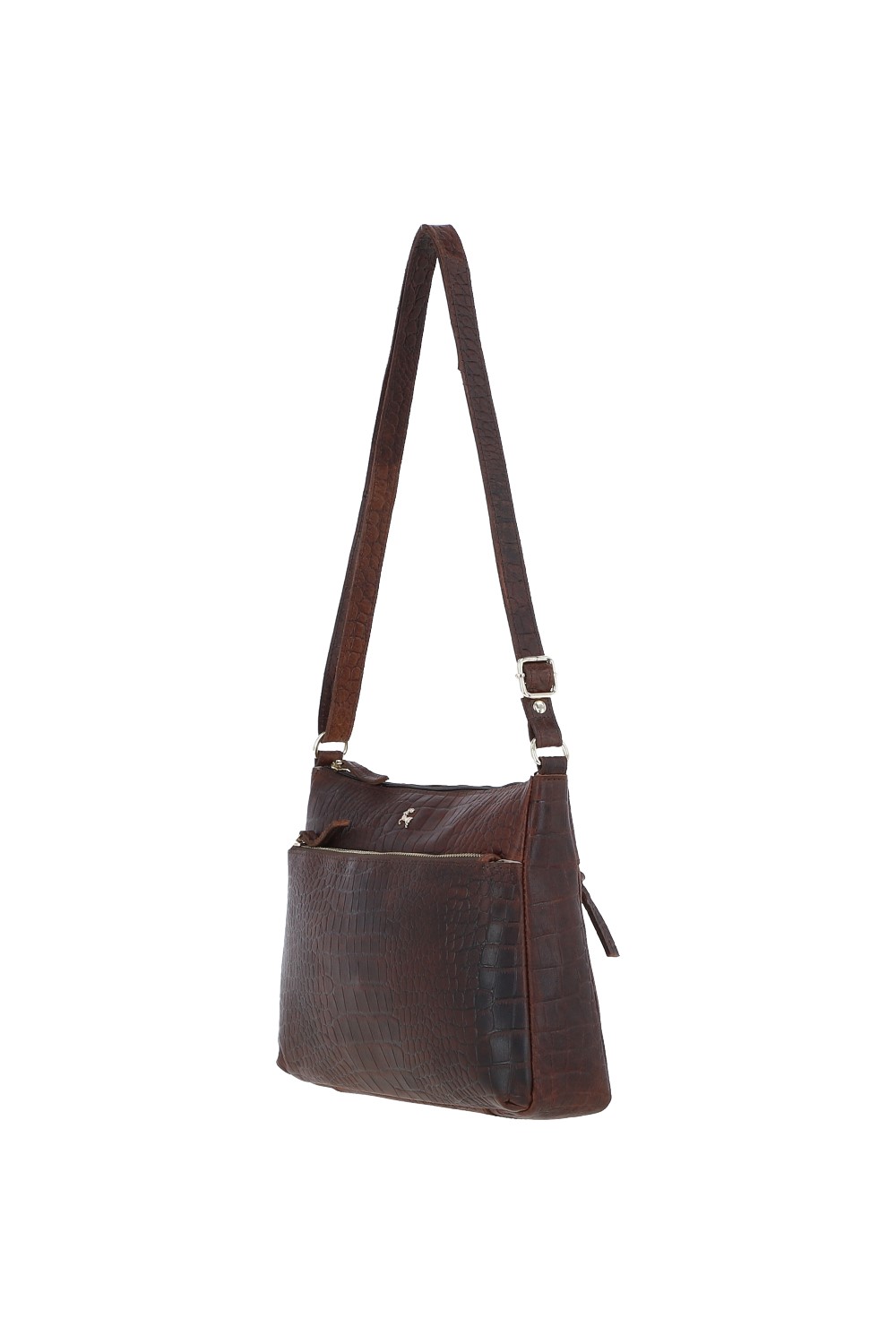 Brown 'Silvia' Croc Print Real Leather Shoulder Bag, Image 2 of 5