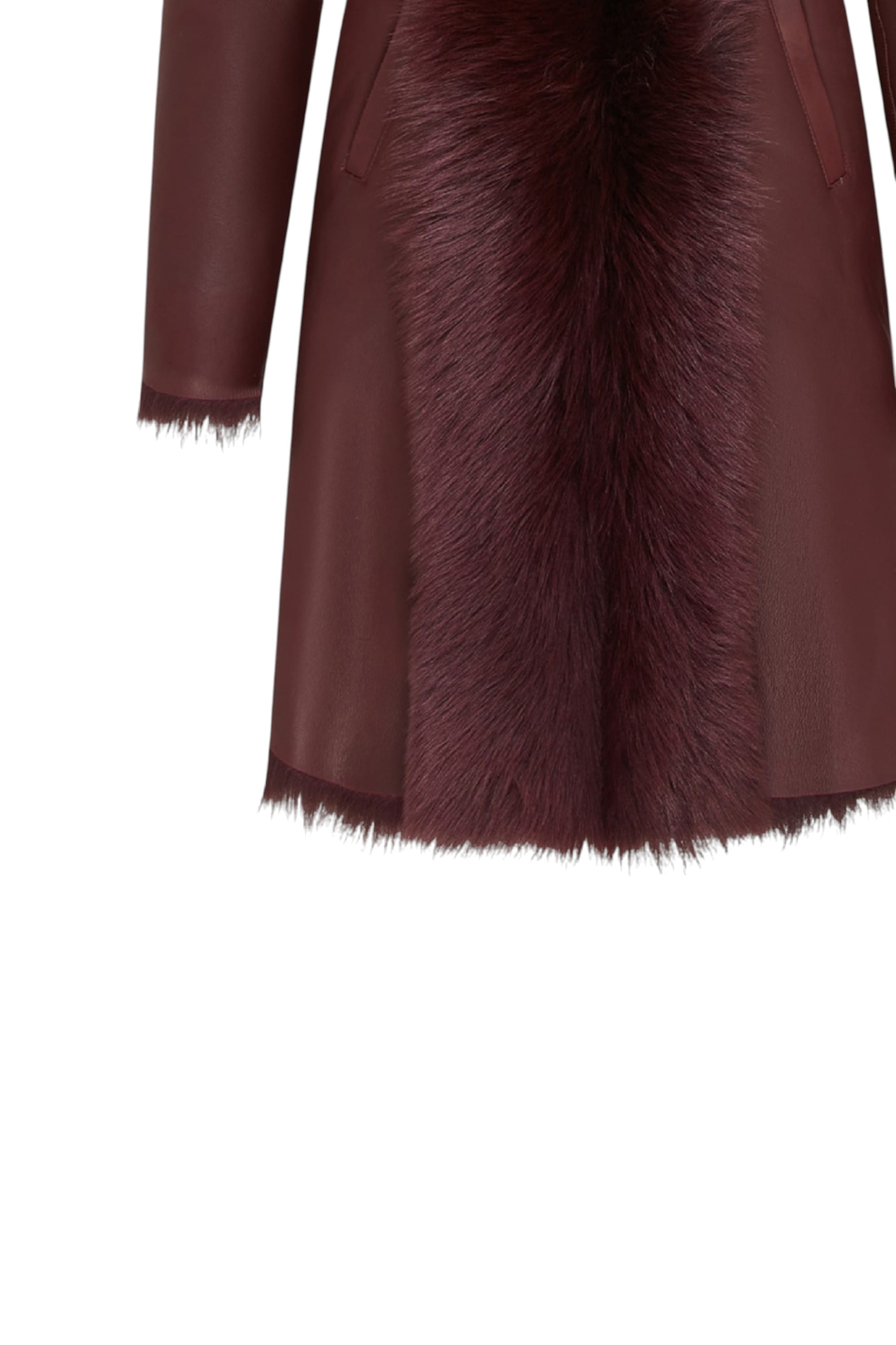 Burgundy Toscana Sheeps Leather Hood Trench Coat, Image 6 of 7