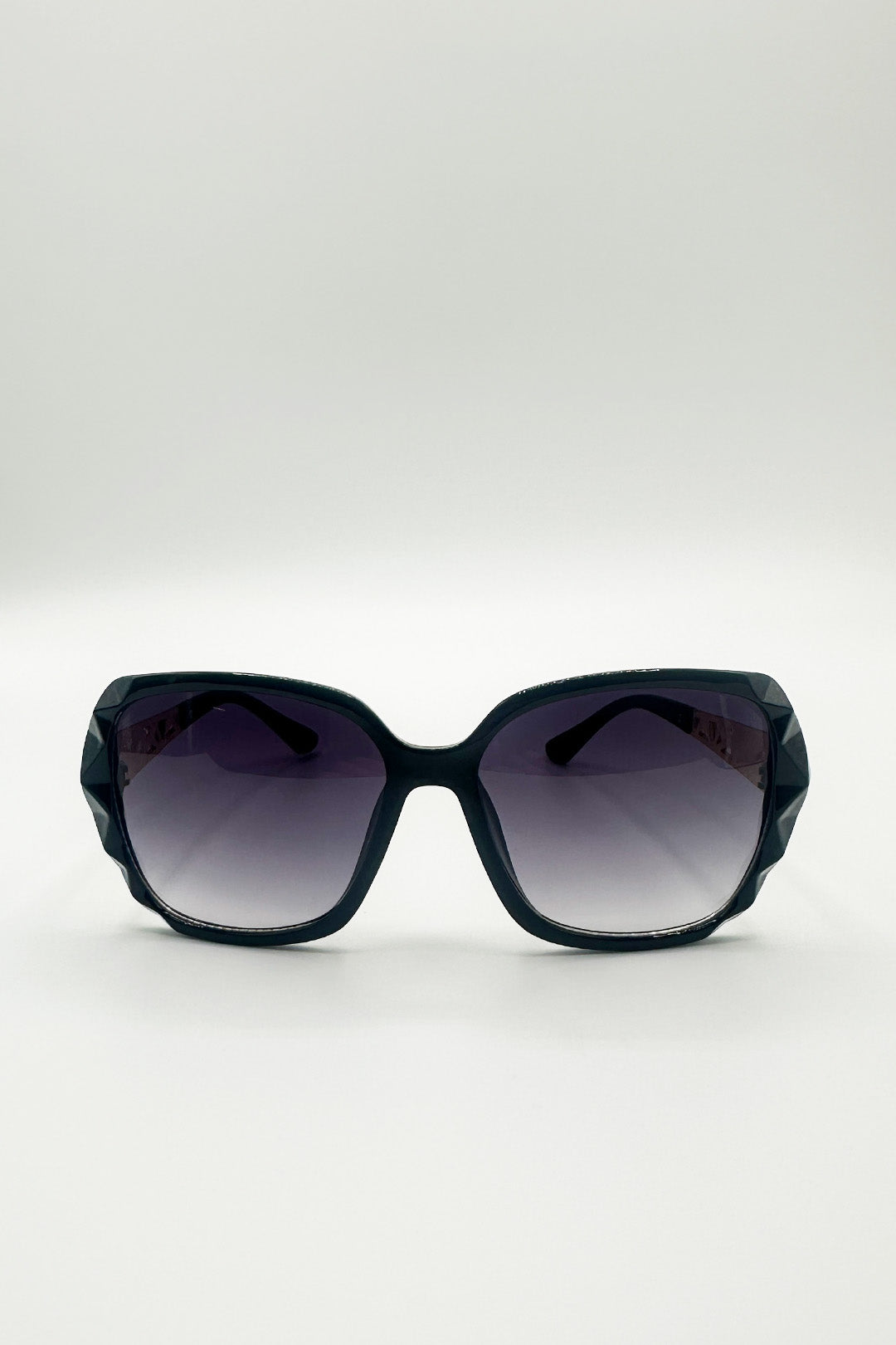 Black Round Square Side Detail Sunglasses In Black, Image 2 of 4