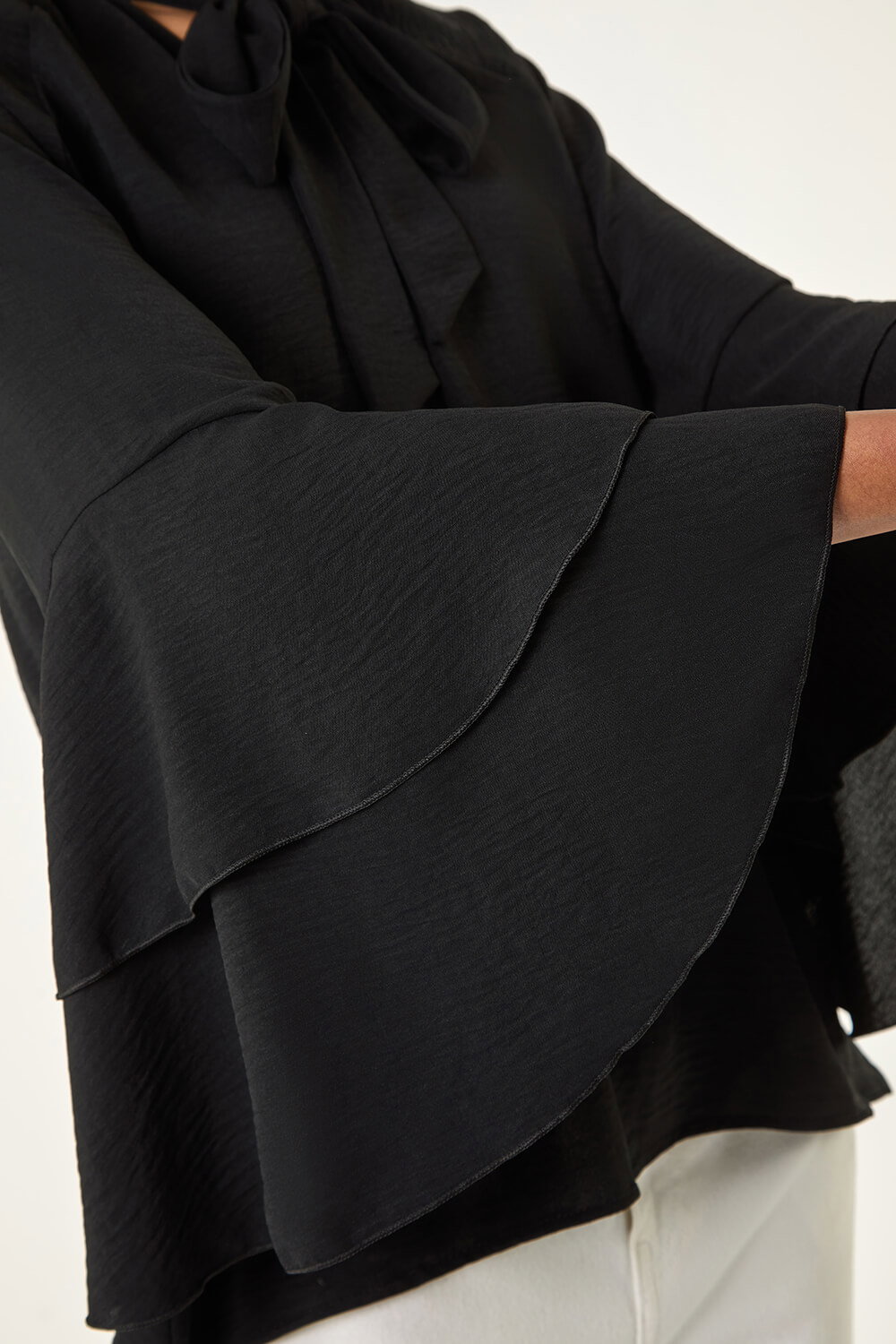 Black Frilled Sleeve Tie Front Top, Image 6 of 5