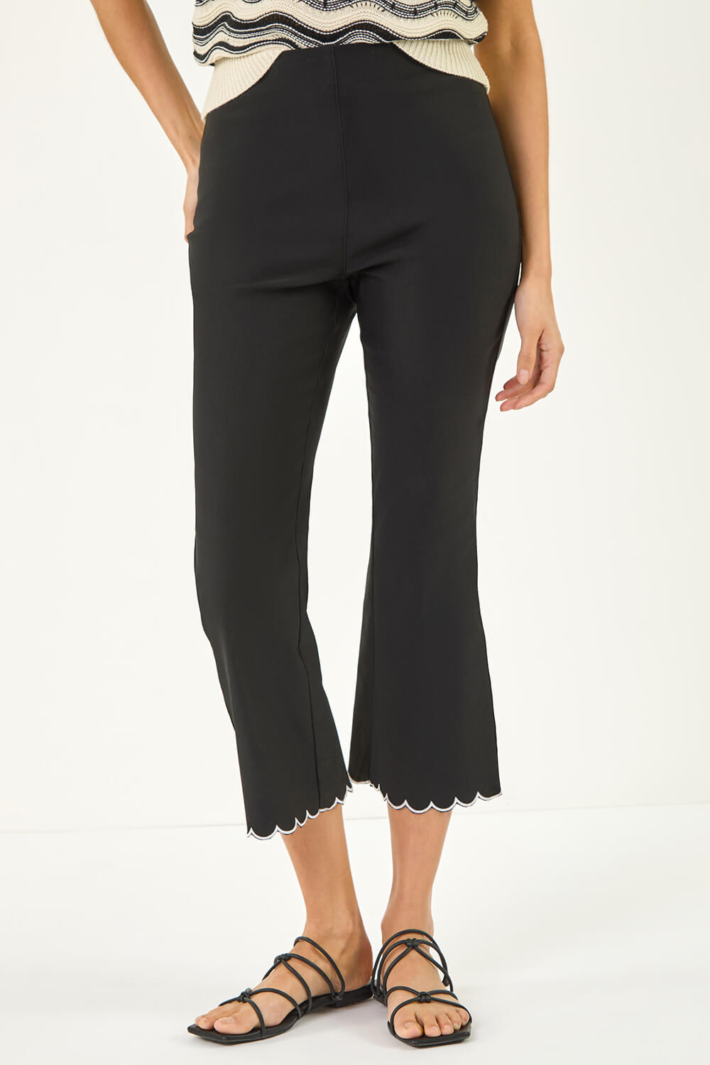 Black Cropped Stretch Flared Trouser, Image 5 of 5