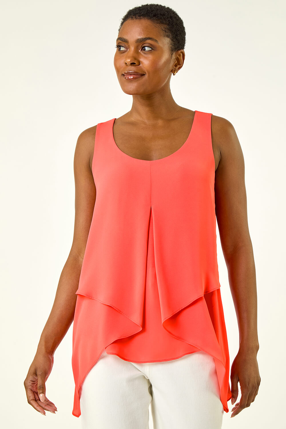 Coral Asymmetric Sleeveless Vest Top, Image 1 of 5