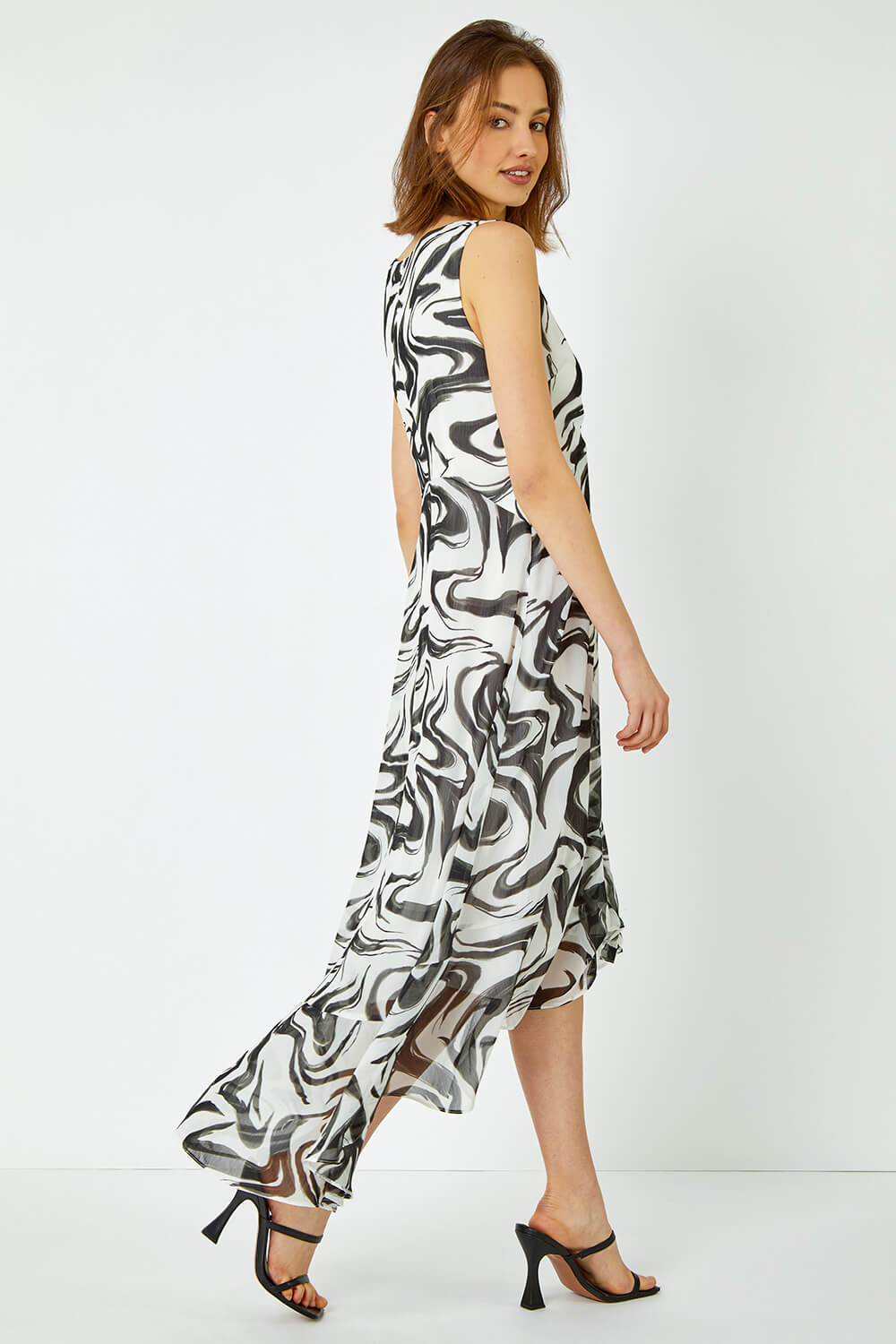 Ivory Swirl Print Chiffon Midi Dress, Image 4 of 5