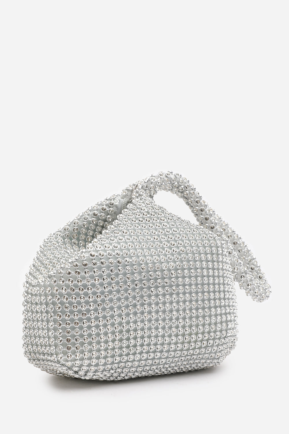 Silver Nicki Diamante Mini Chainmail Pouch Bag, Image 3 of 3