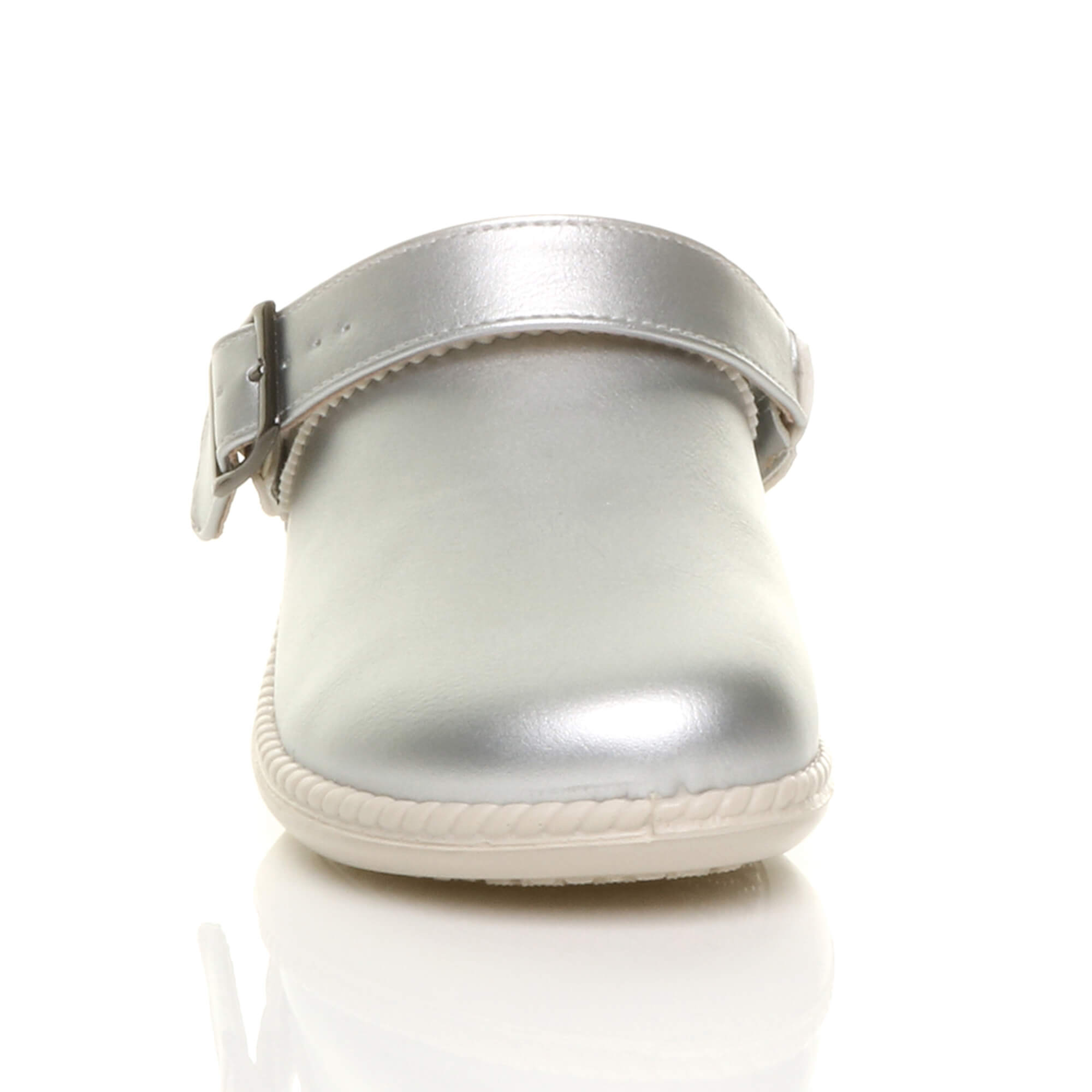 Silver AJVANI Silver Low Wedge Slingback Clogs Mules, Image 6 of 6