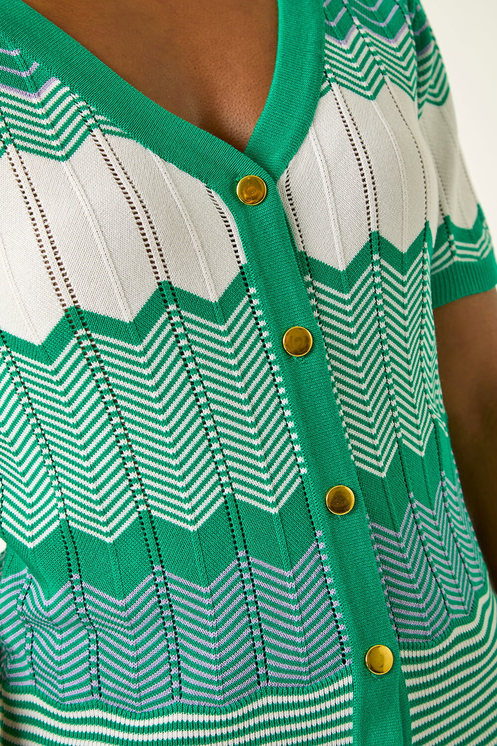 Green Wave Stitch Button Knit Jumper, Image 6 of 5