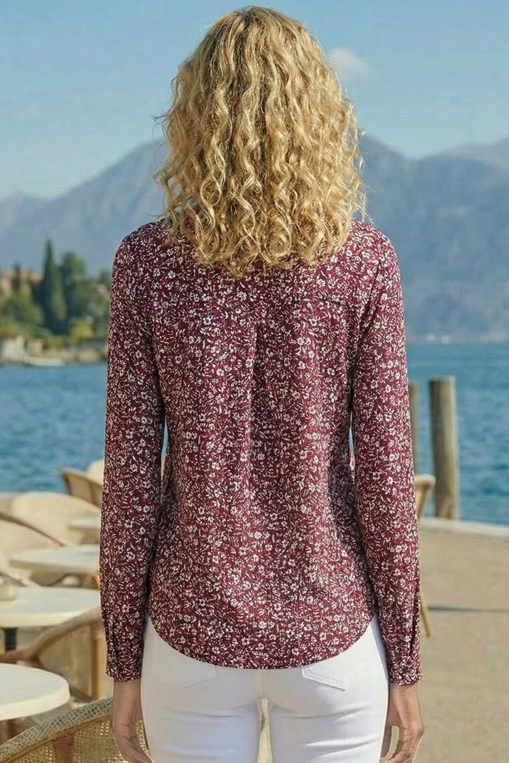 Bordeaux Printed Notch Neck Shirt, Image 4 of 3