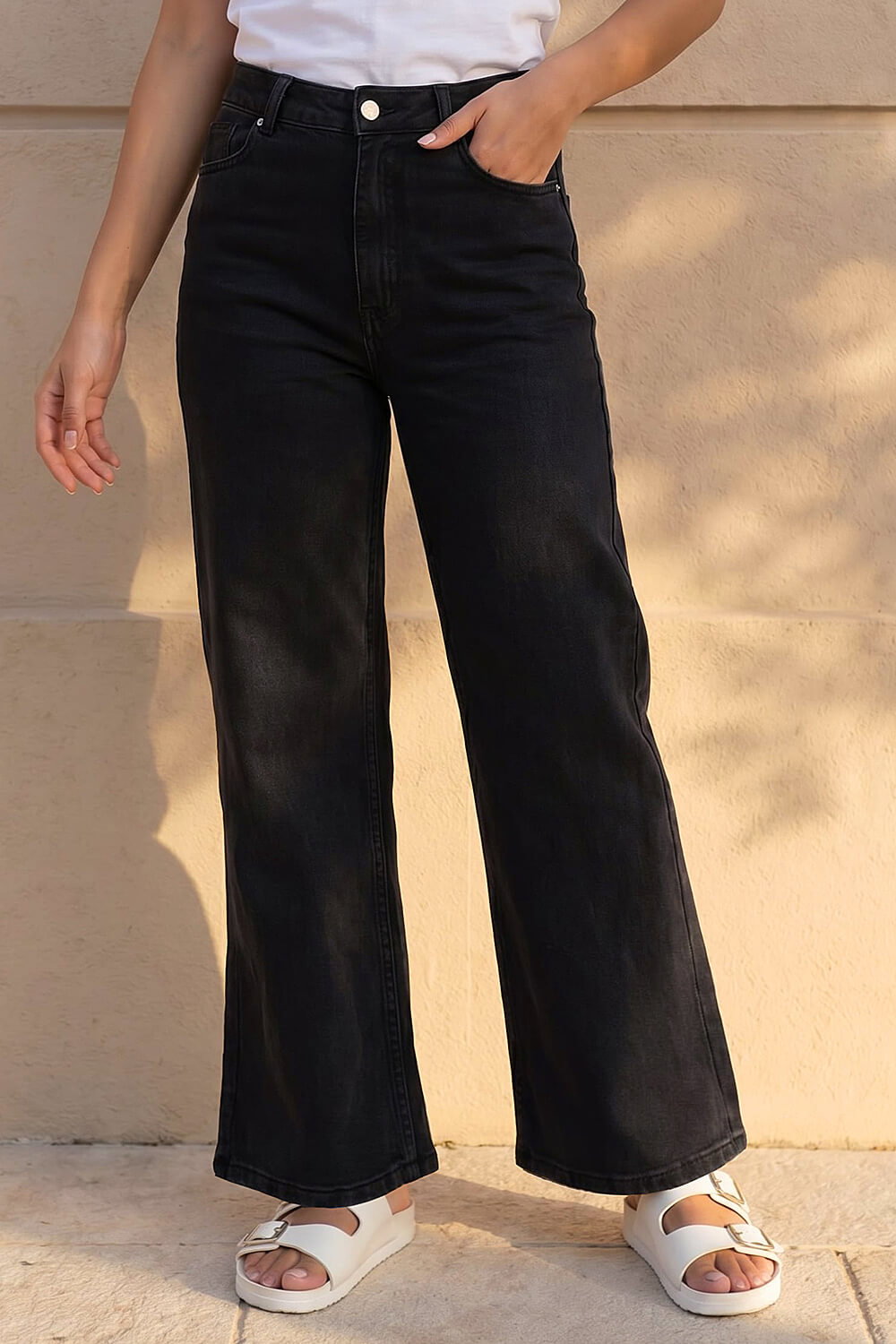 Black Petite Wide Leg Jeans, Image 3 of 4