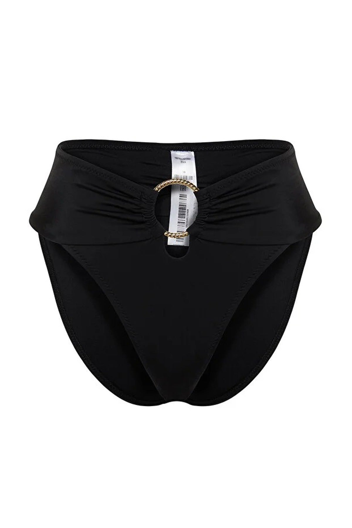 Black High Waist Bikini Bottom with Ring Hardware Detail and Shaping Fit, Image 2 of 5