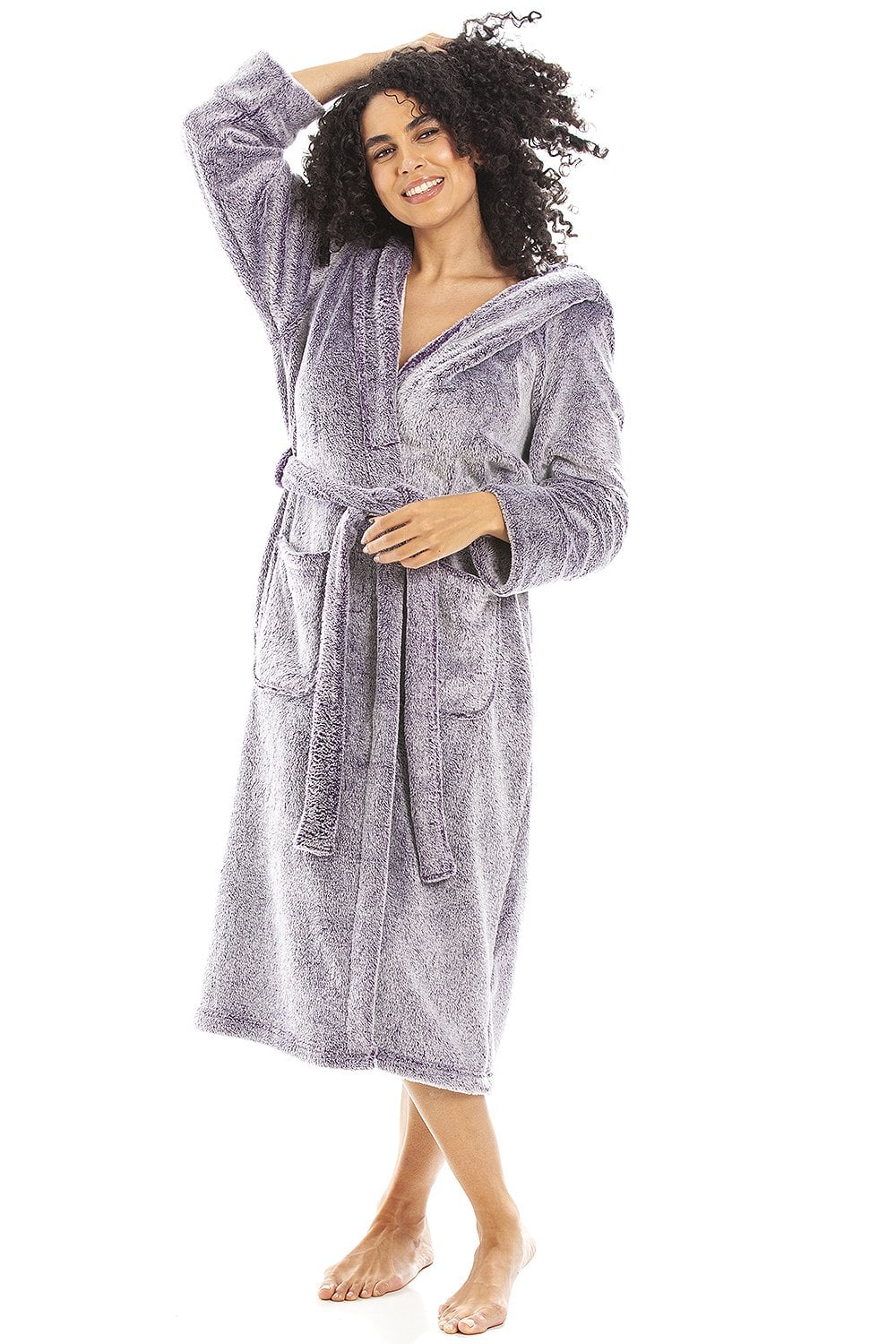 Purple Deep Pile Full Length Fleece Bathrobe, Image 3 of 5