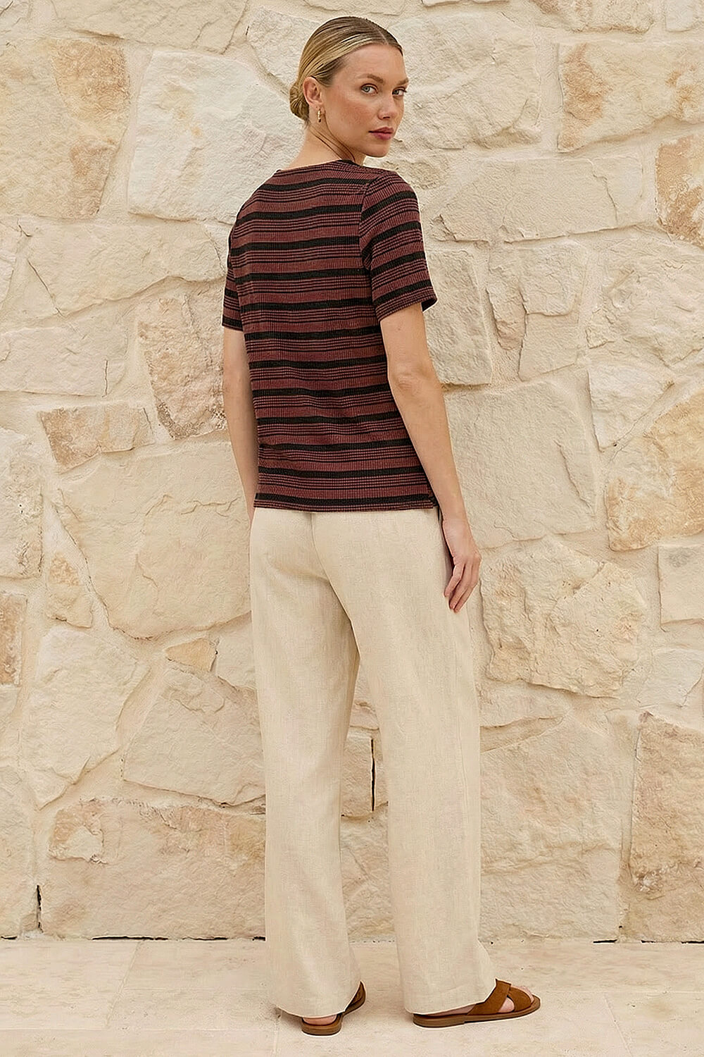Chocolate Stripe Mock Button Top, Image 4 of 5