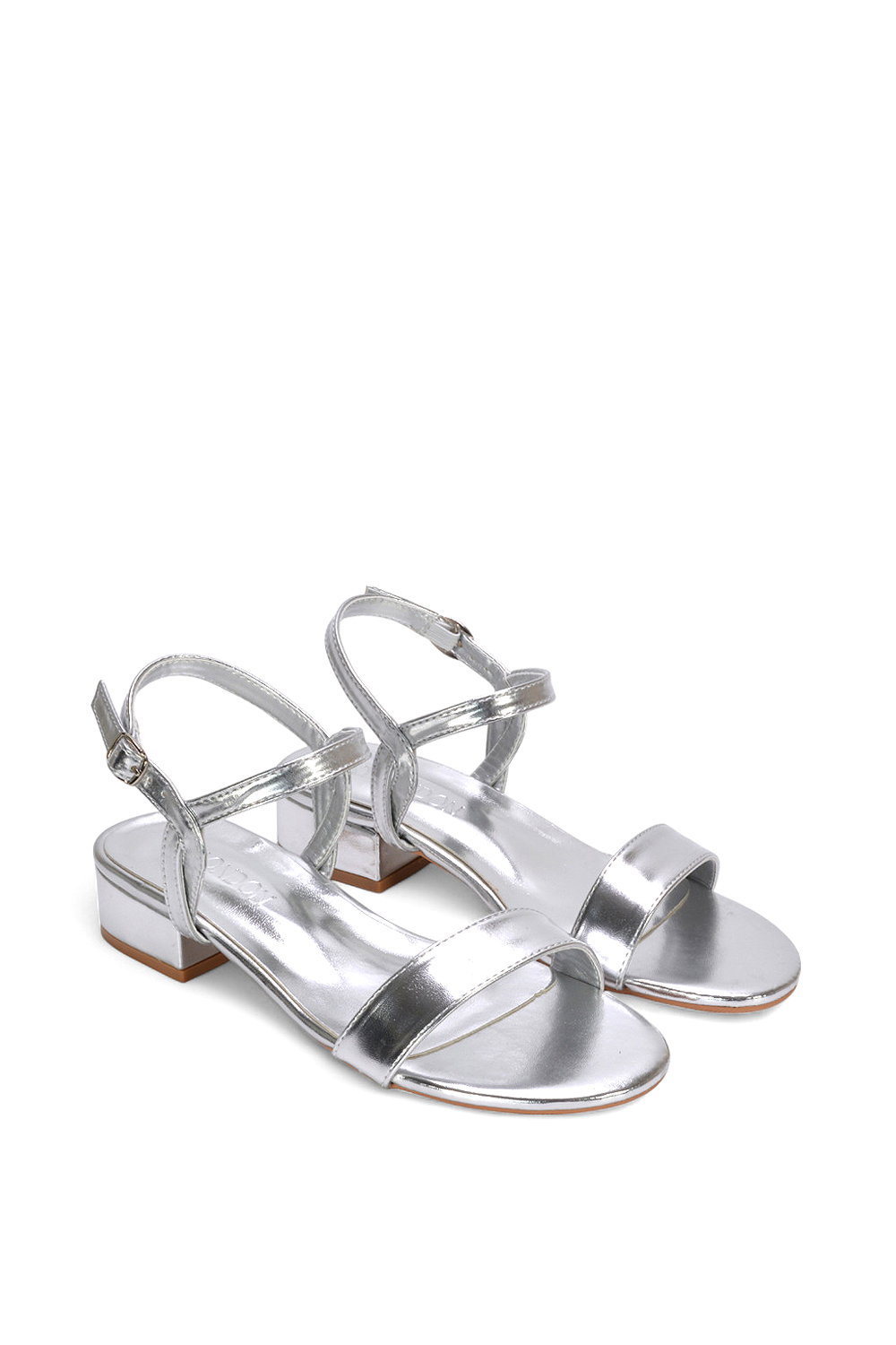 Silver XY LONDON Silver 'Moana' Strappy Low Block Heels With Ankle Strap, Image 5 of 5