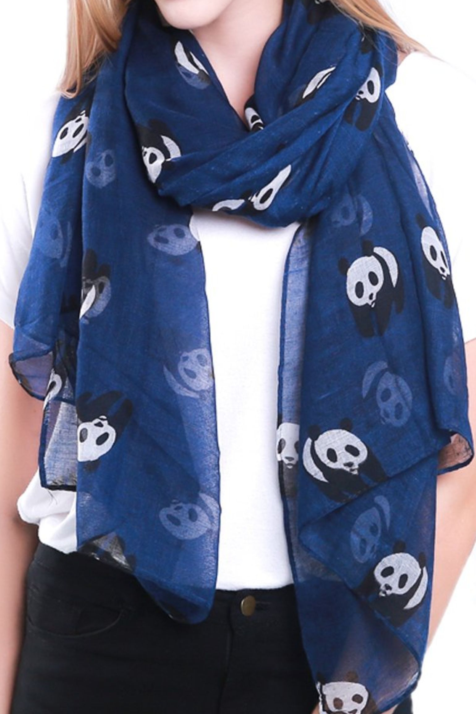 Navy Blue Panda Lightweight Scarf, Image 1 of 2
