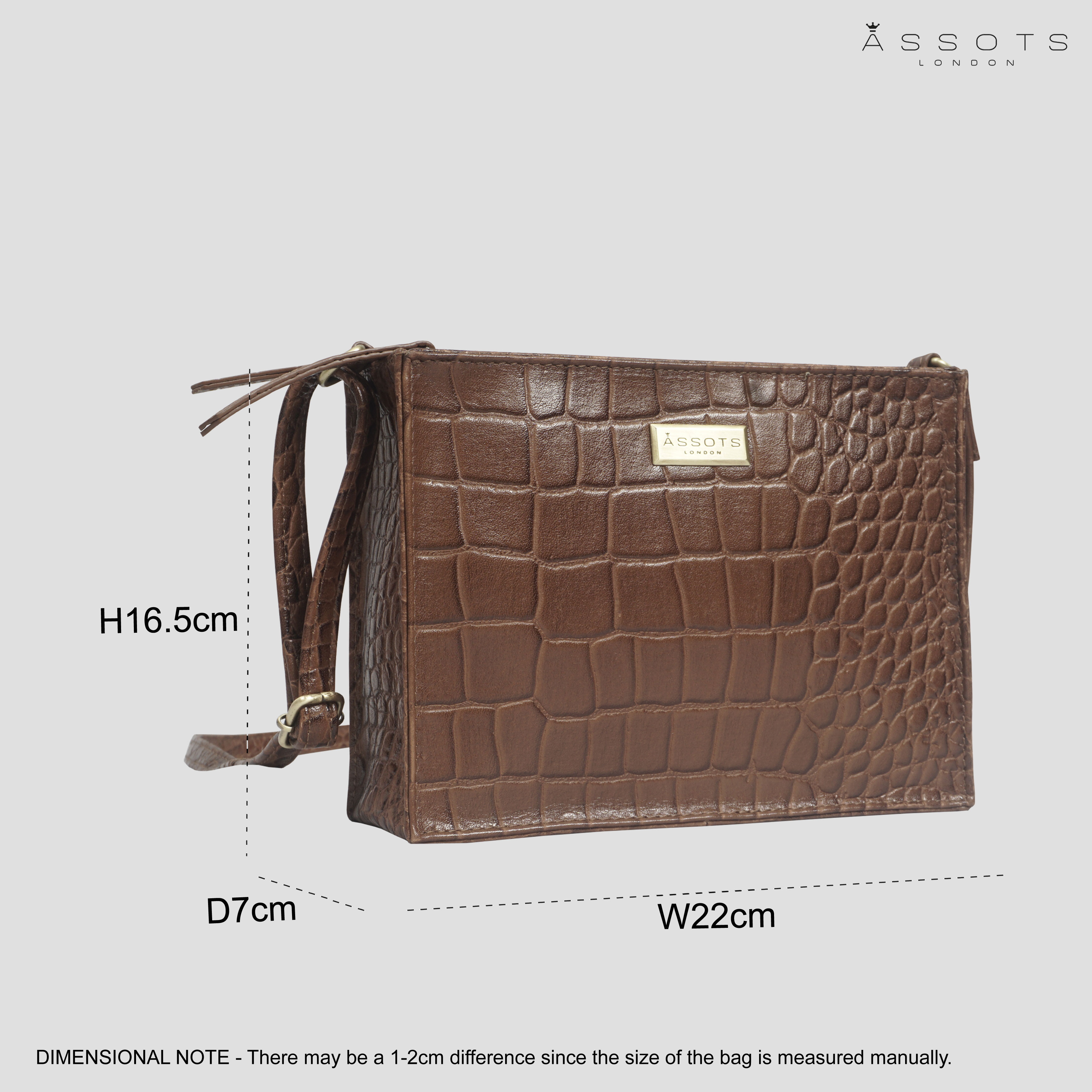Tan 'SUSAN' Croc Real Leather Rectangle Box Crossbody Bag, Image 5 of 5