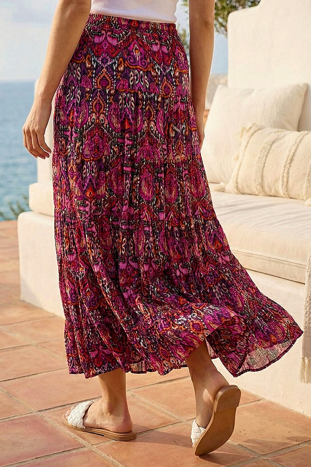 Black Abstract Print Tiered Skirt, Image 4 of 4