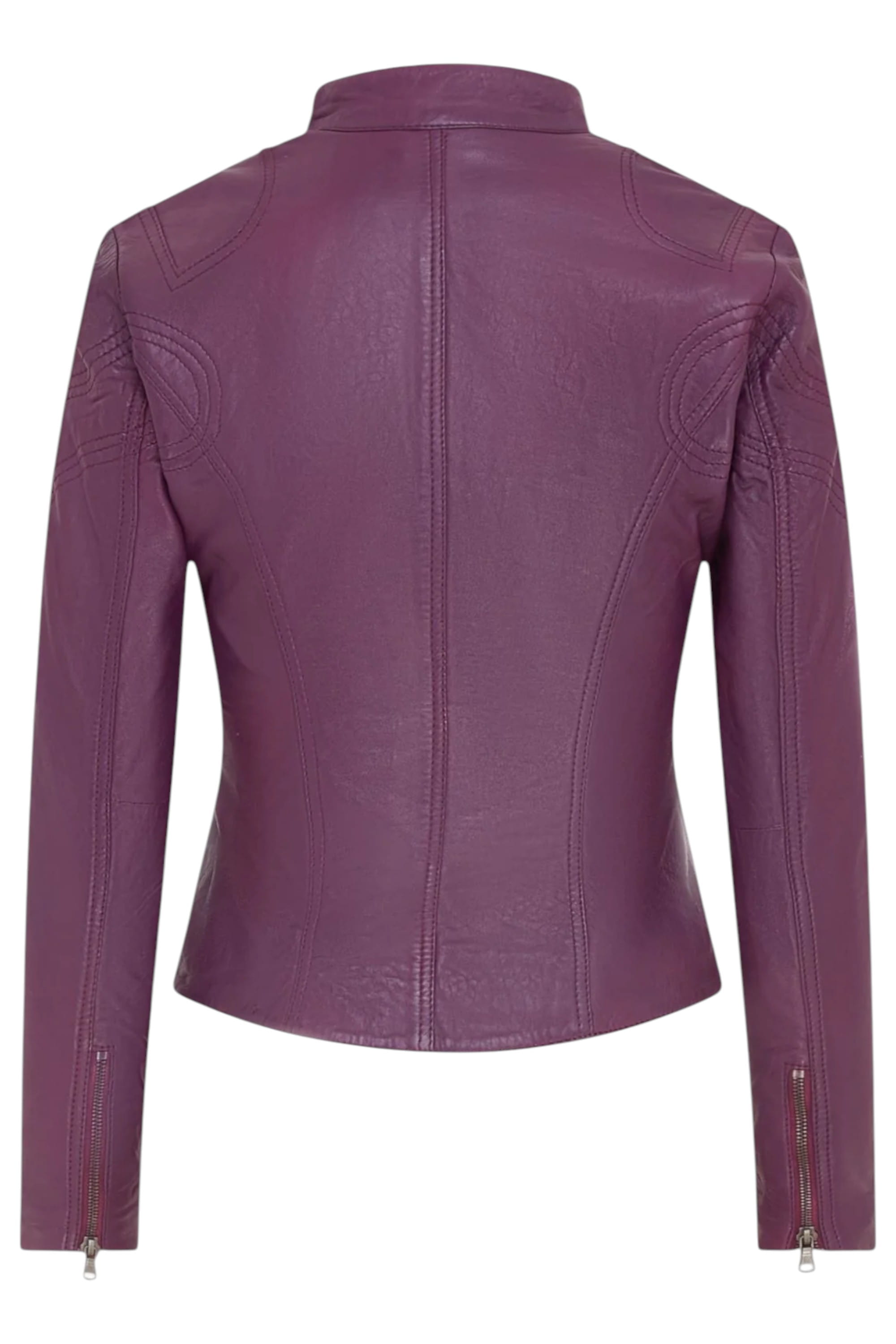 Purple Slim-Fit Leather Biker Jacket-Maldon, Image 3 of 5