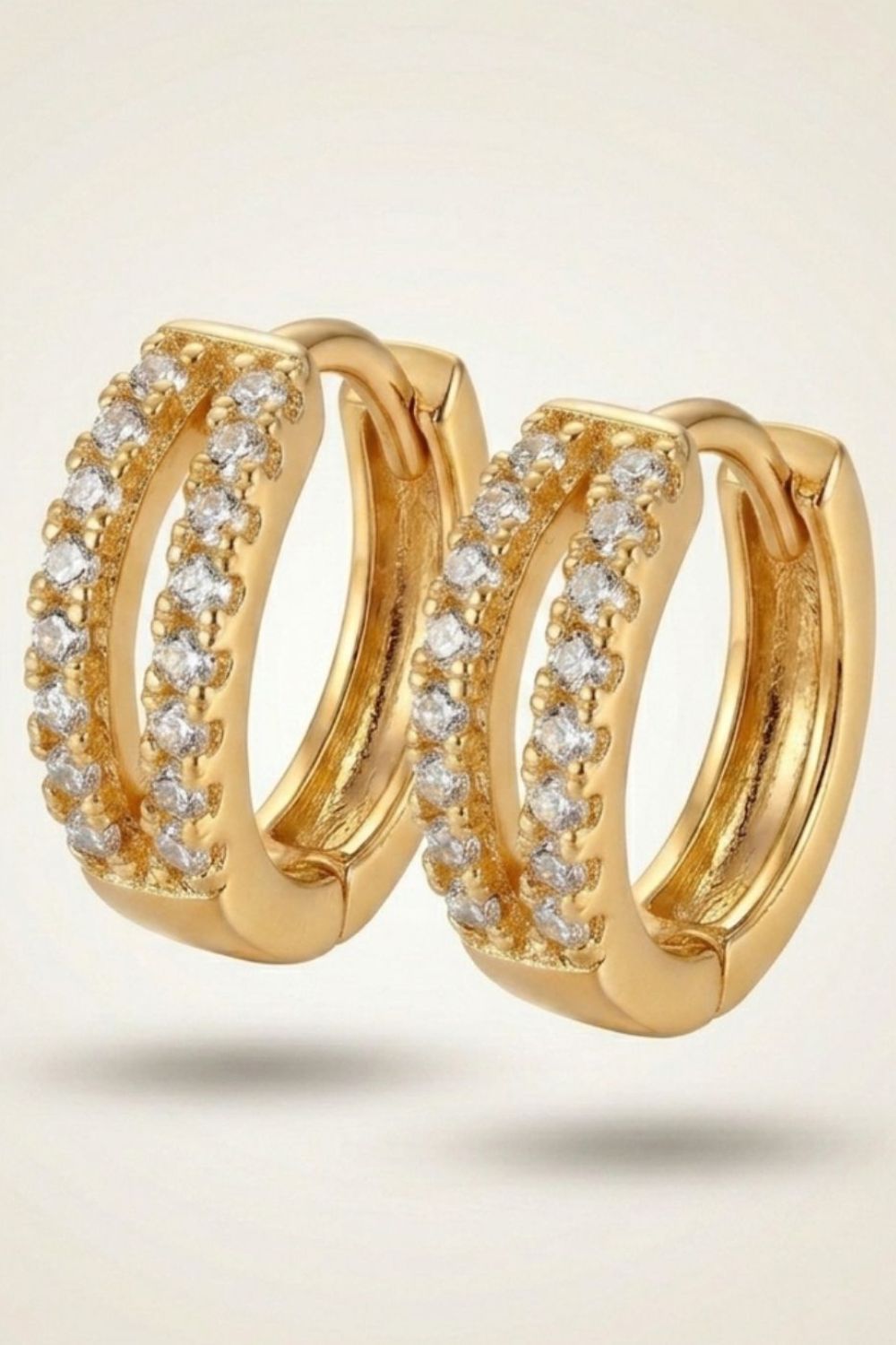 Gold Gold Split Band Crystal Huggie Hoop Earrings - 1cm Brass Hoops, Image 1 of 3
