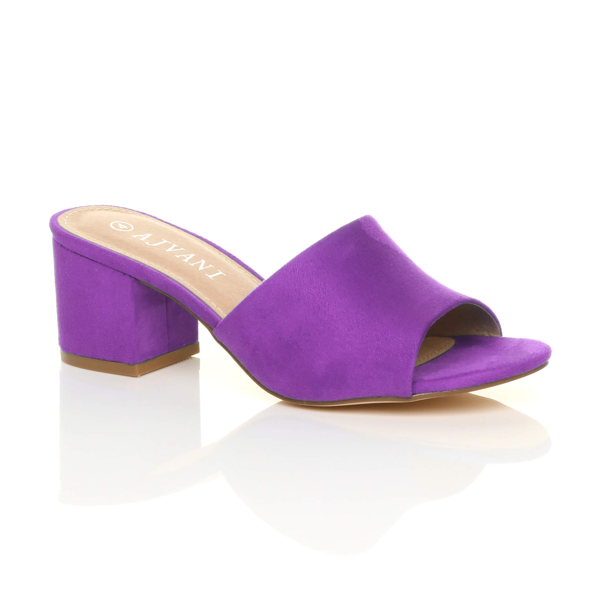 Purple Mid Block Heel Peep Toe Mules Sandals