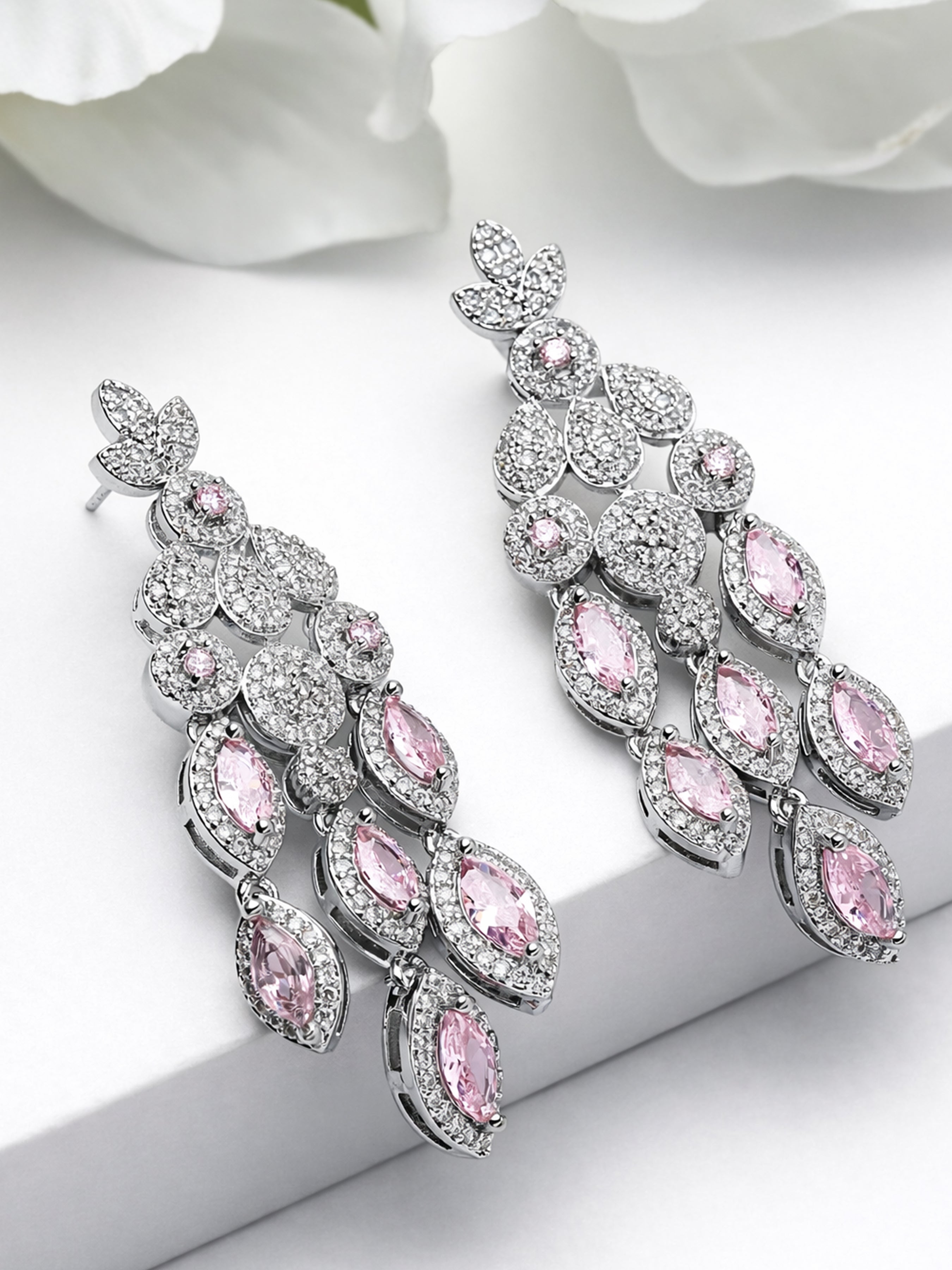 Light Pink Marquise Crystal Chandelier Earrings, Image 3 of 3