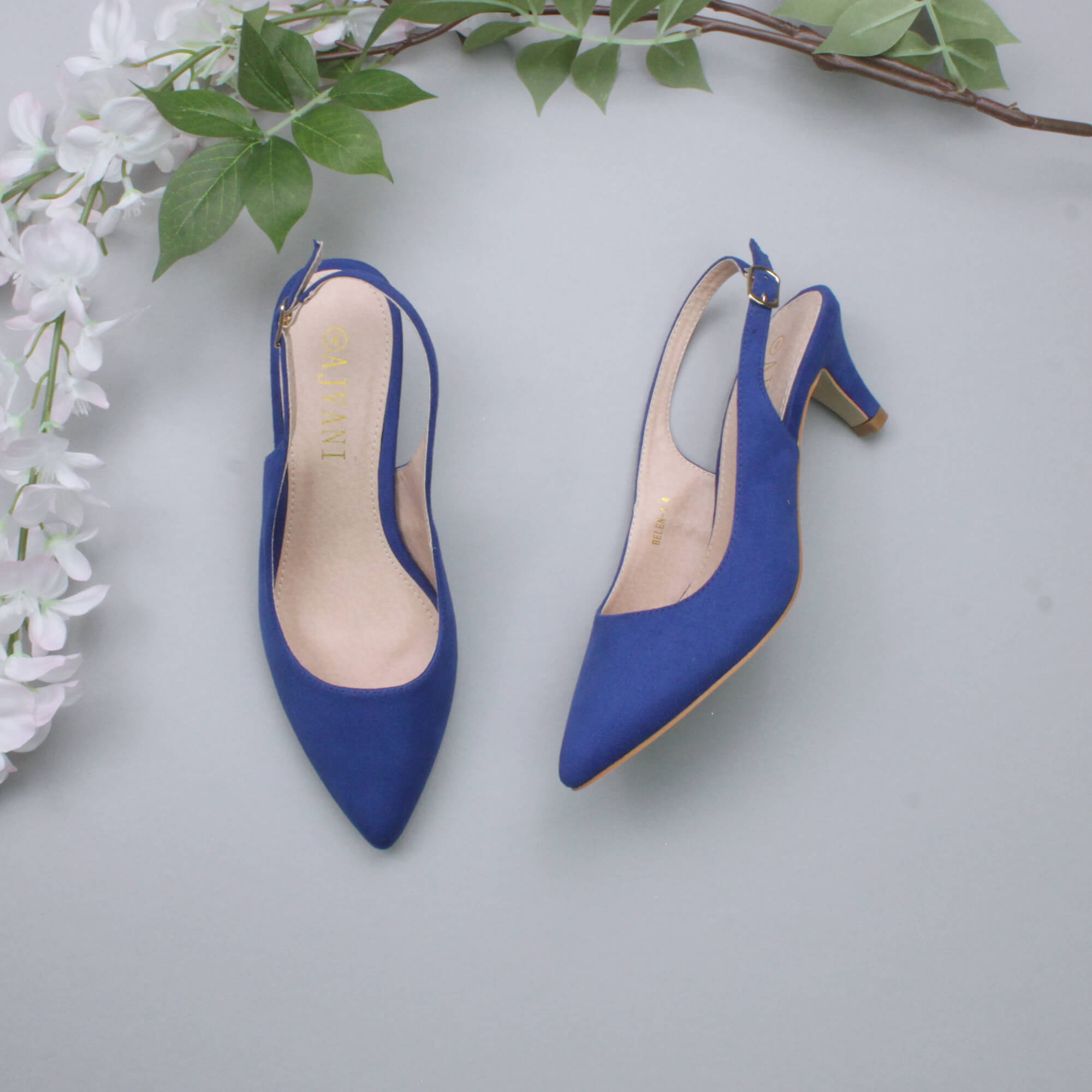 Royal Blue AJVANI Royal Blue Mid Heel Slingback Pointed Toe Court Shoes, Image 4 of 6