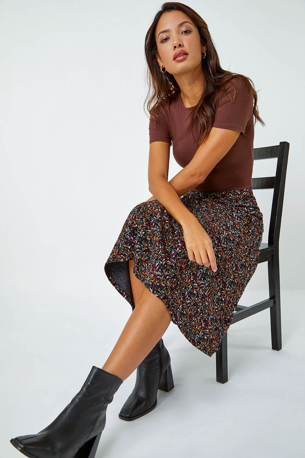 Multi  Textured Abstract Print Stretch A line Skirt, Image 1 of 5