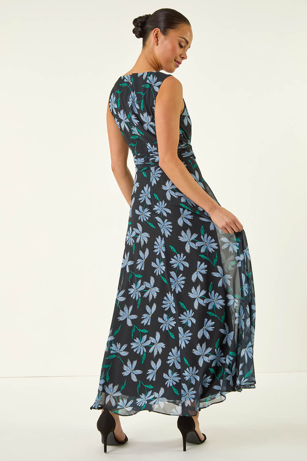 Petite Floral Ruched Waist Maxi Dress
