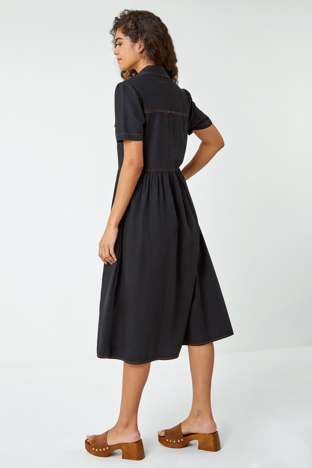 Black Denim Midi Shirt Dress, Image 5 of 6