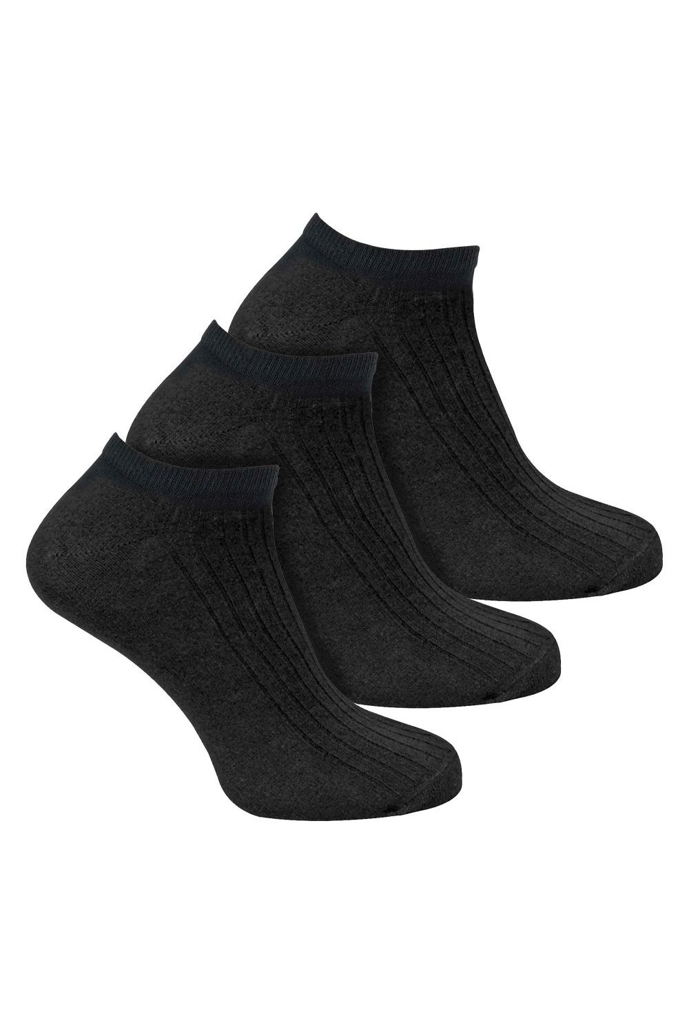 Black 3 Pack Wo 100% Cotton Trainer Socks, Image 1 of 5