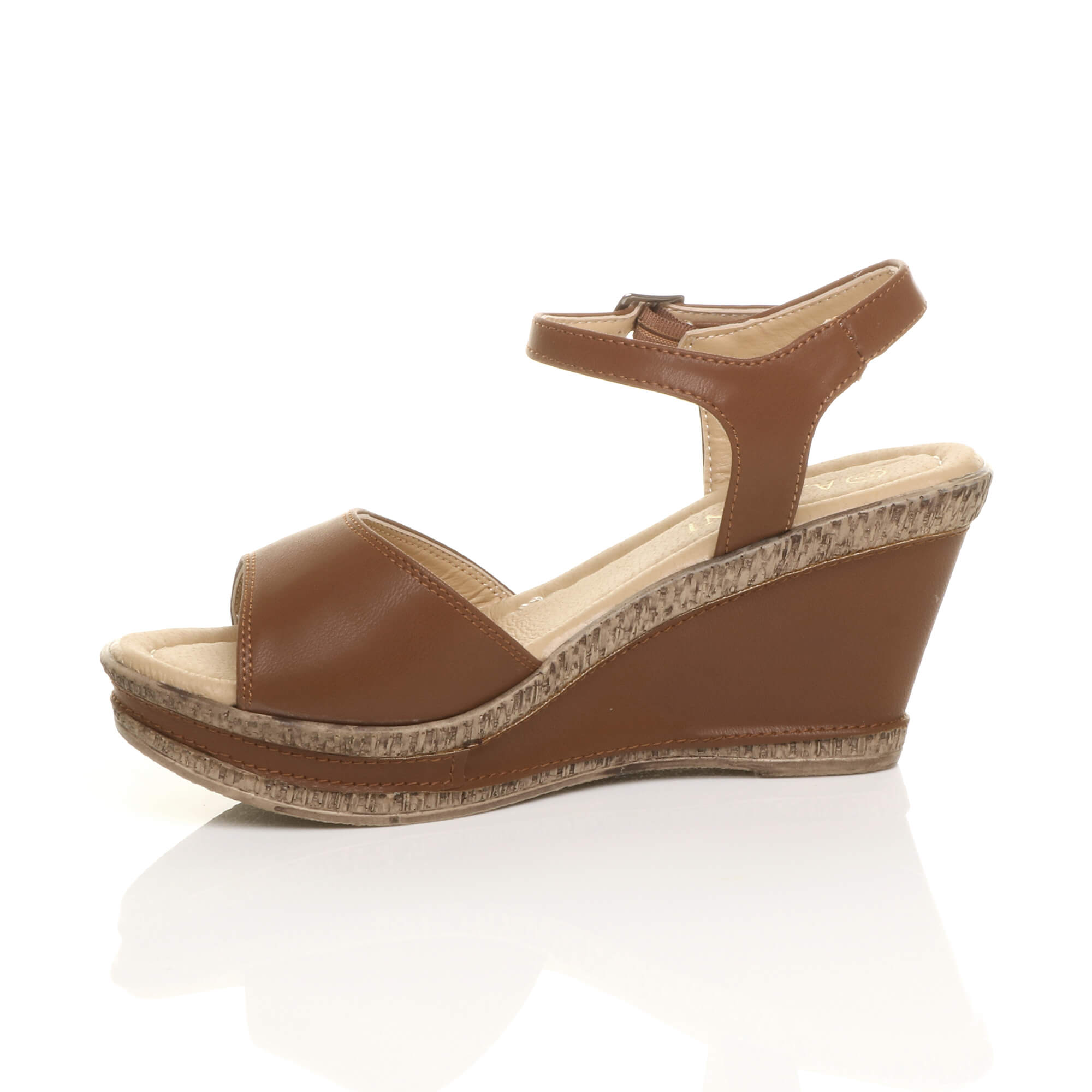 Tan AJVANI Tan High Wedge Heels Ankle Strap Cork Sandals, Image 3 of 6