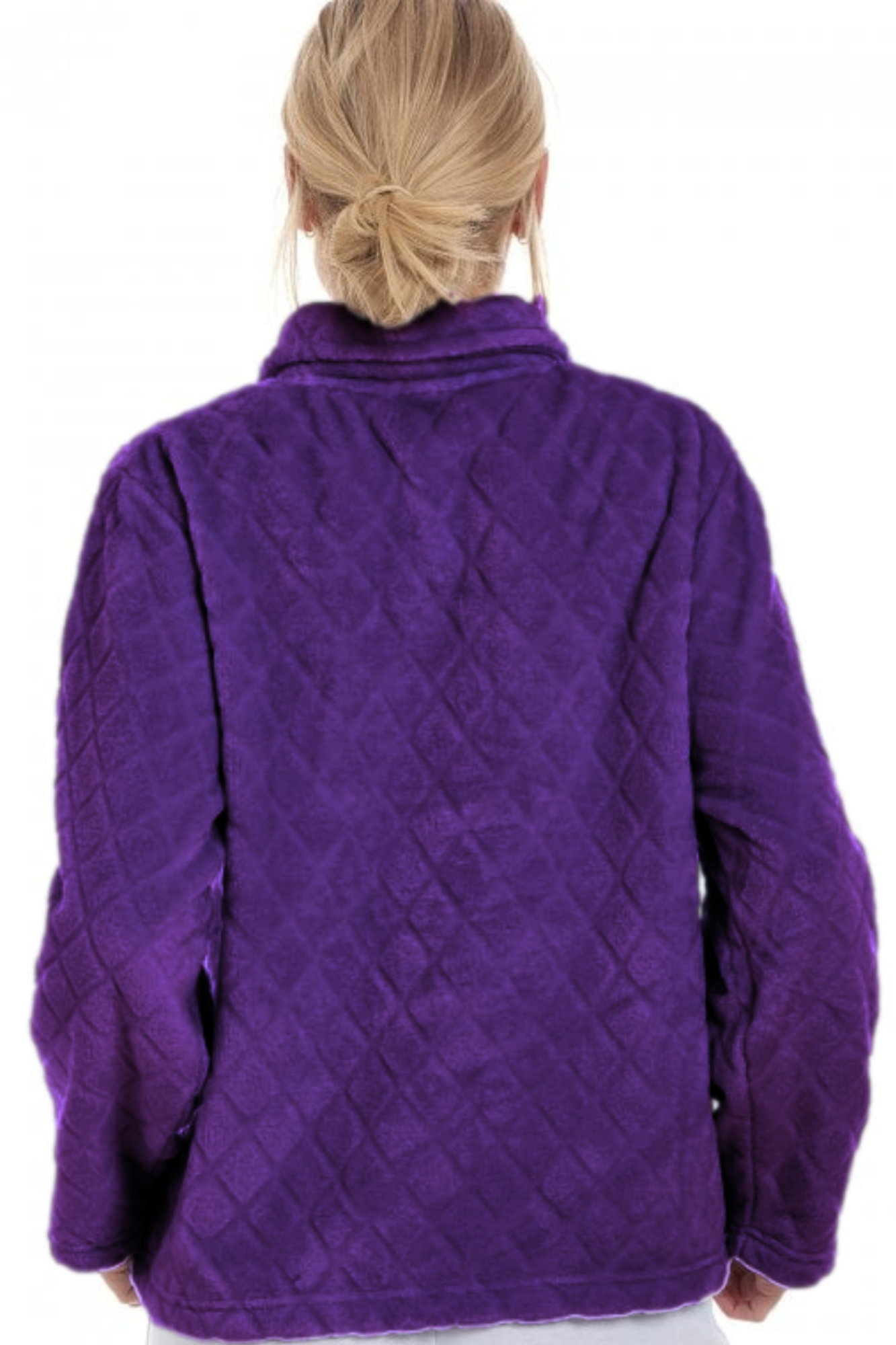 Purple Camille Lingerie Purple Supersoft Diamond Print Button Up Bed Jacket, Image 3 of 4
