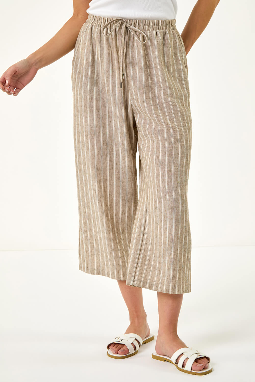 Stone Petite Stripe Cropped Wide Leg Trouser, Image 5 of 5