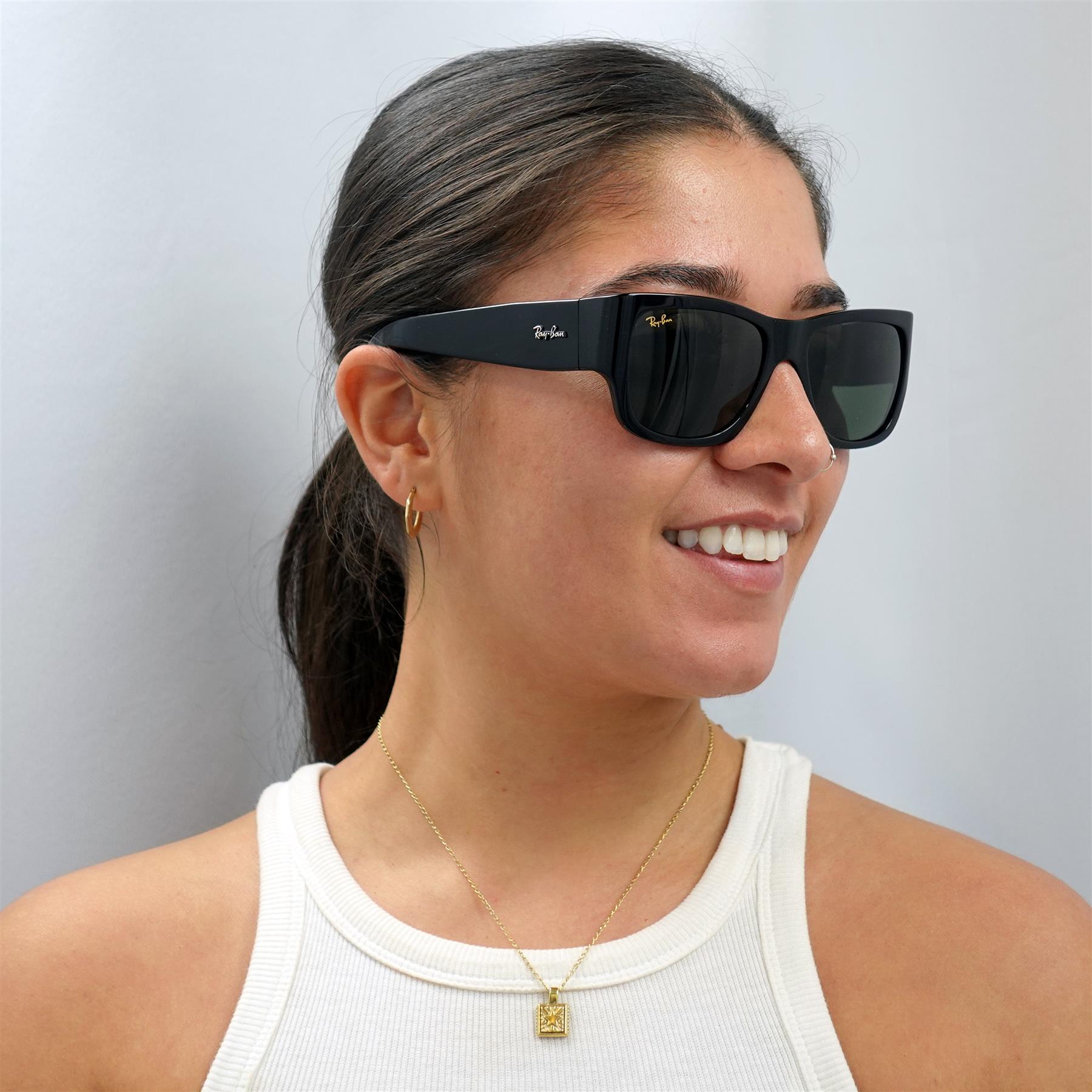 Square Shiny Black Green G-15 Nomad RB2187 Sunglasses, Image 5 of 6