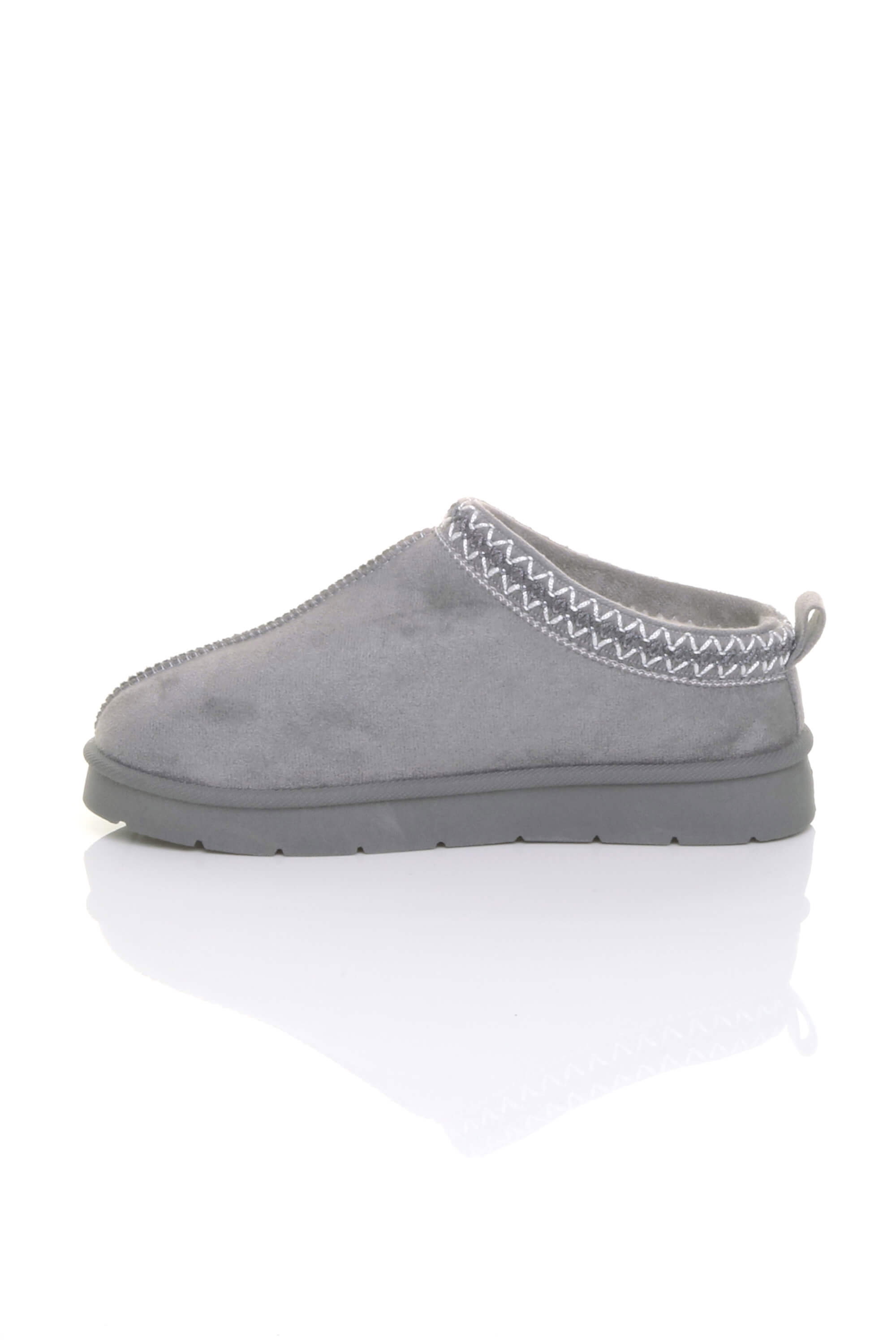 Grey Faux Fur Lined Comfy Aztec Embroidered Ultra Mini Booties Slippers, Image 3 of 6