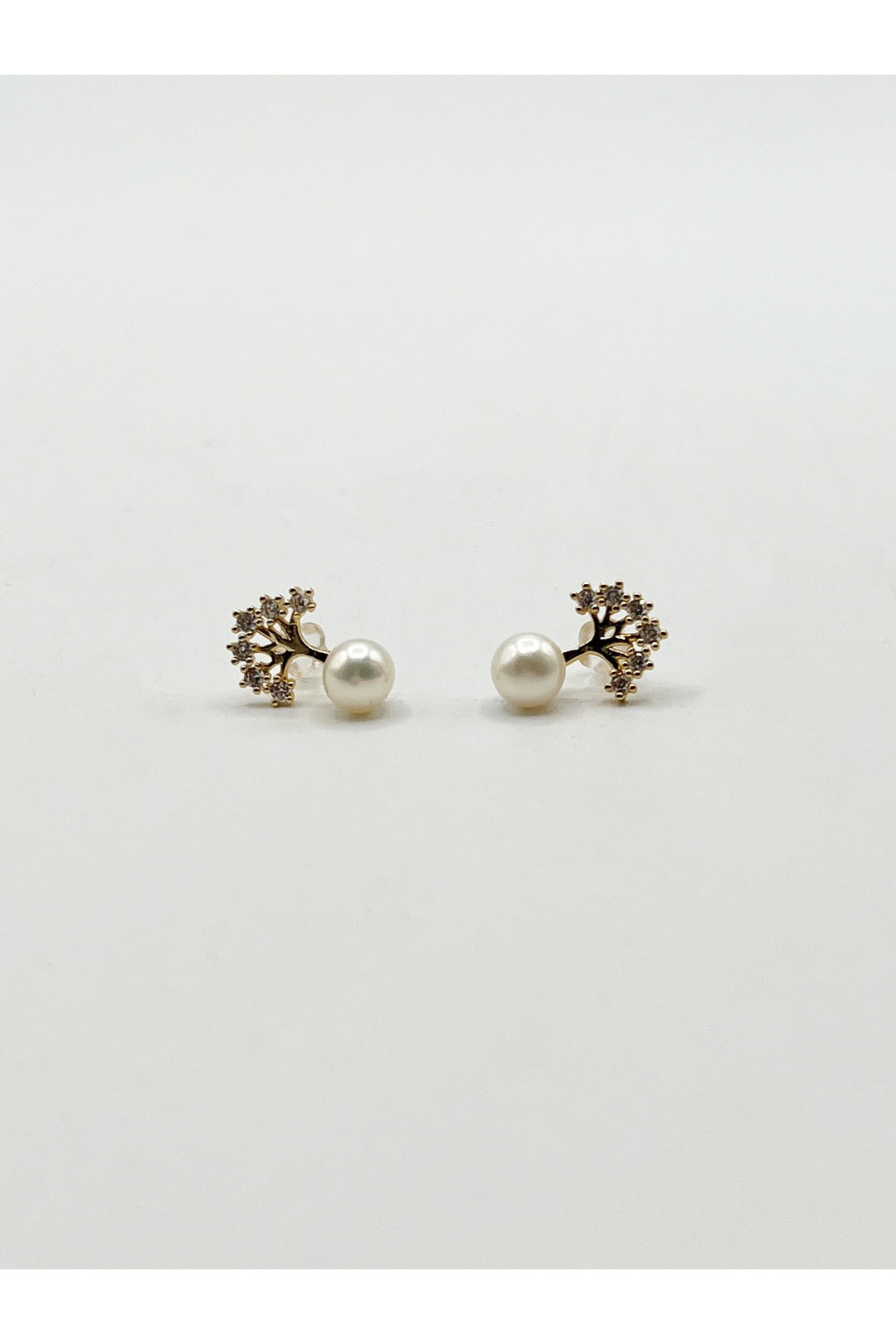 Gold Pearl Stud Earring with Diamante Tree in Gold - Gift Boxed, Image 2 of 5