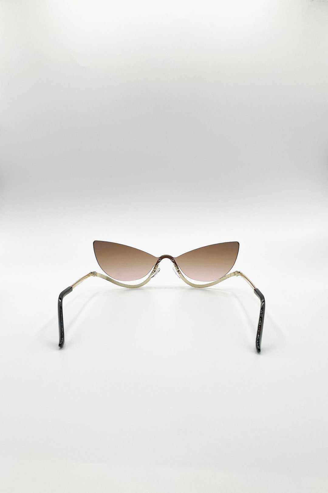 Brown SVNX Brown Butterfly Dimante Rimless Sunglasses In Brown, Image 4 of 4