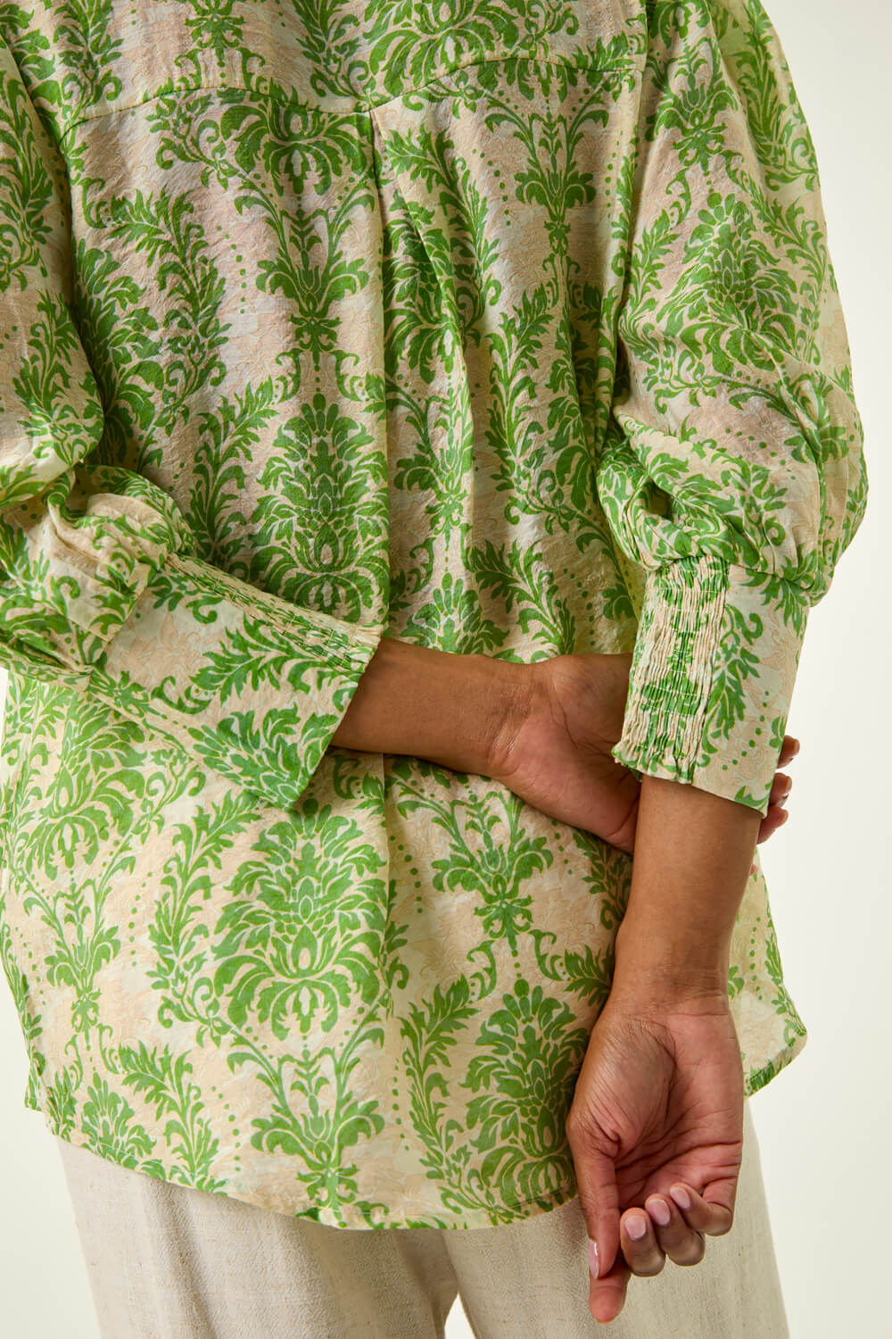 Green Floral Print Collared Shirt, Image 6 of 5
