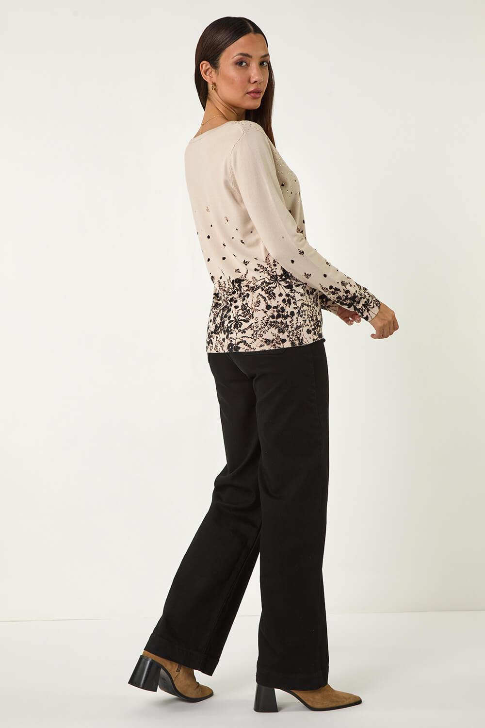 Biscuit Sparkly Floral V-Neck Knit Jumper, Image 4 of 5