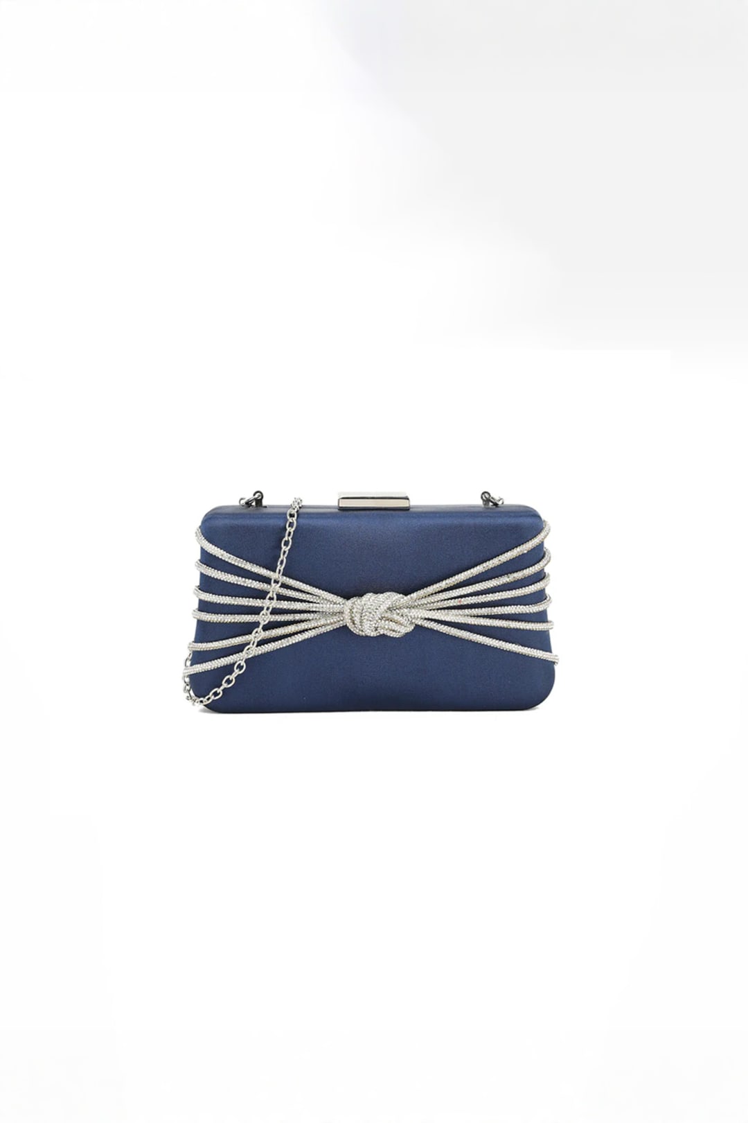 Black Satin Diamante Knot Detail Clutch Bag