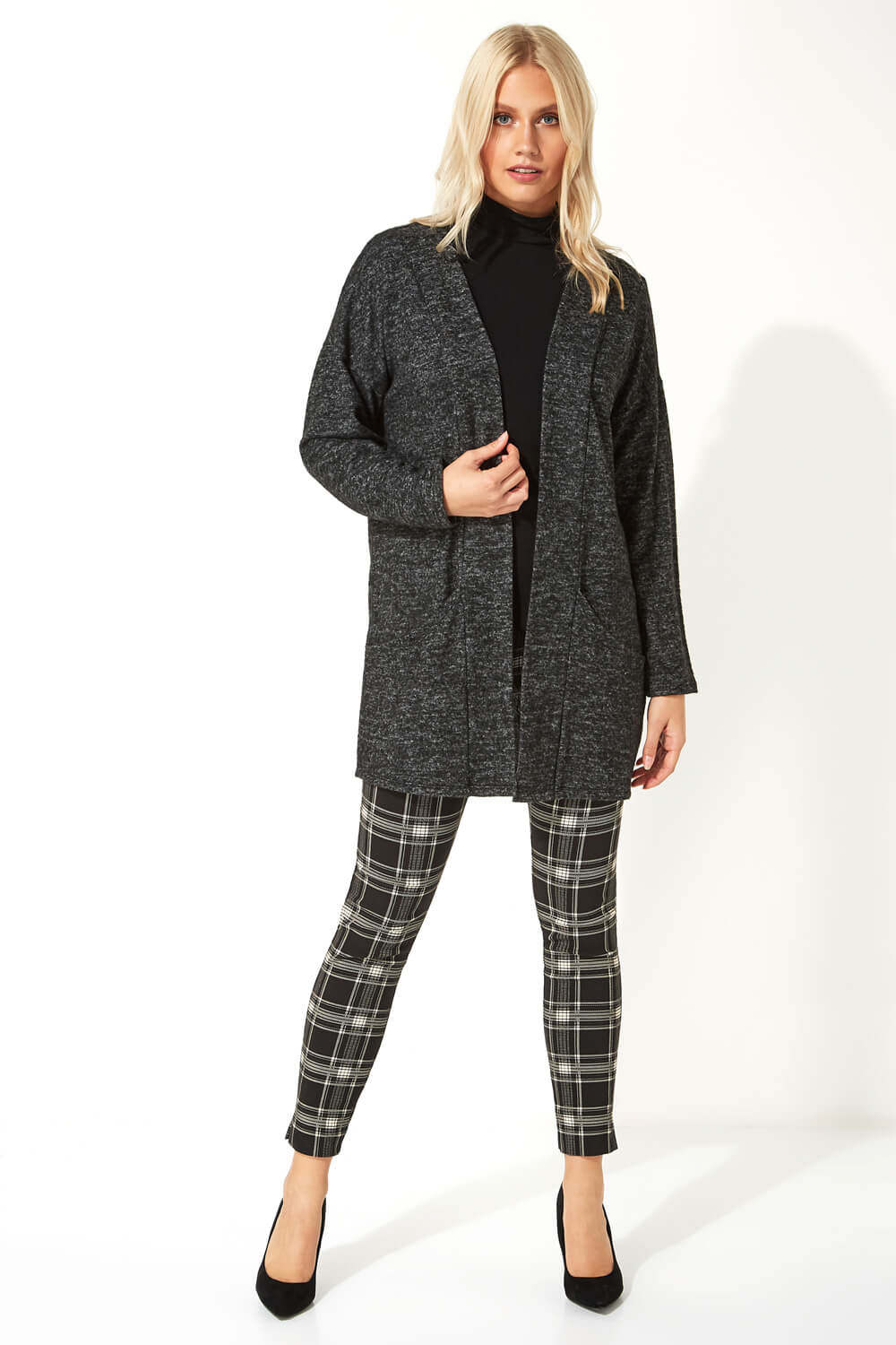 Black Longline Edge to Edge Cardigan, Image 3 of 5