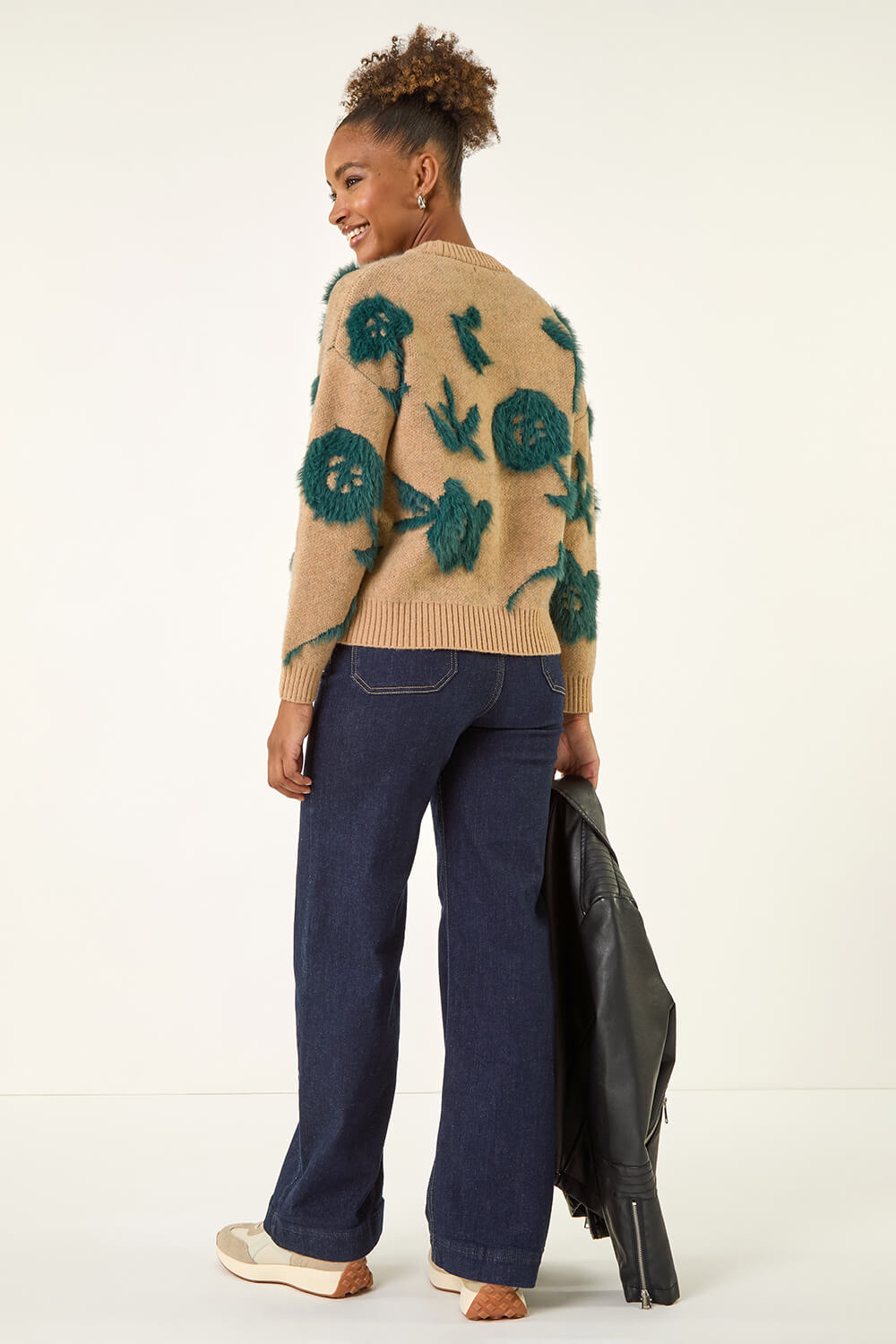 Beige Fluffy Floral Knit Jumper, Image 5 of 7