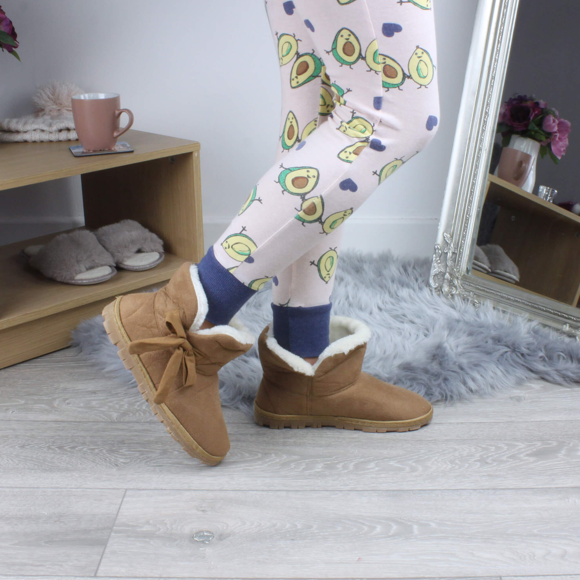 Tan AJVANI Tan Faux Fur Lined Ankle Boots Slippers, Image 5 of 6