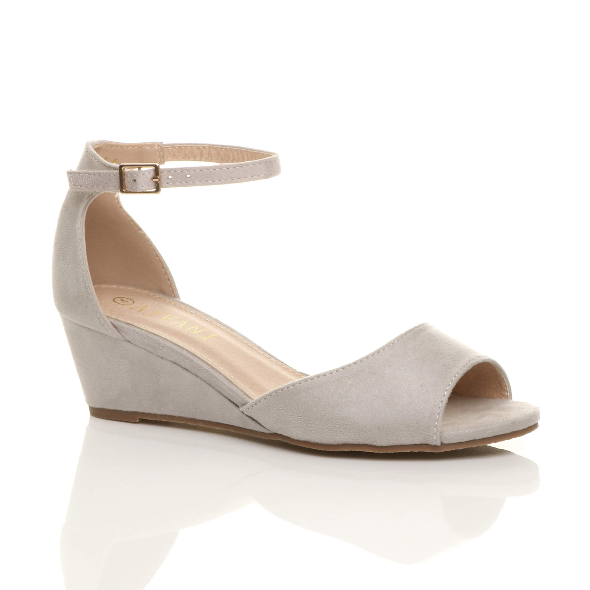 Grey Mid Wedge Heel Ankle Strap Sandals, Image 1 of 5