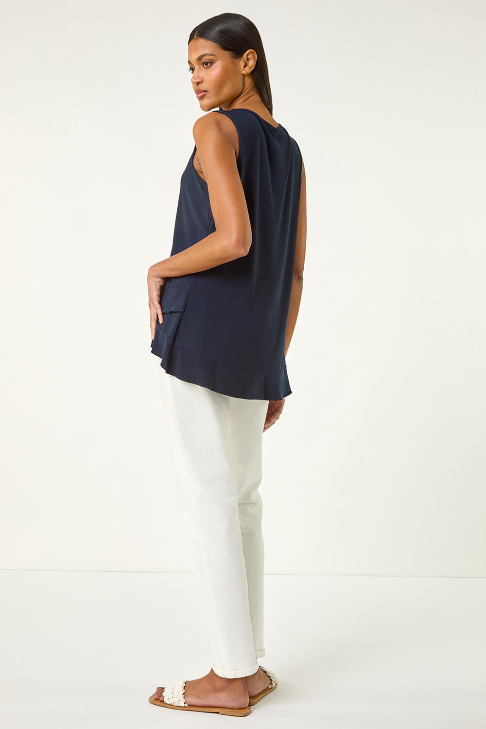 Navy Asymmetric Hem Vest Top, Image 4 of 5