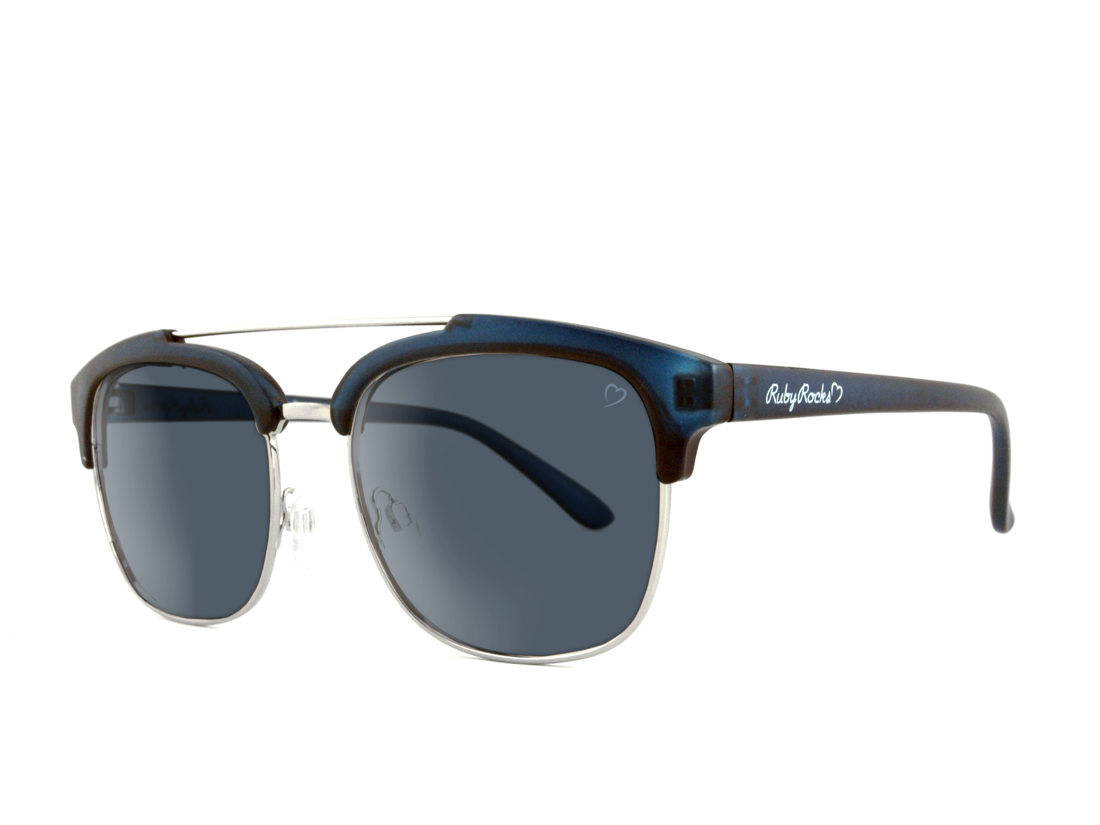Midnight Blue Ruby Rocks Midnight Deep Blue and Silver Metal Frame Sunglasses, Image 1 of 2