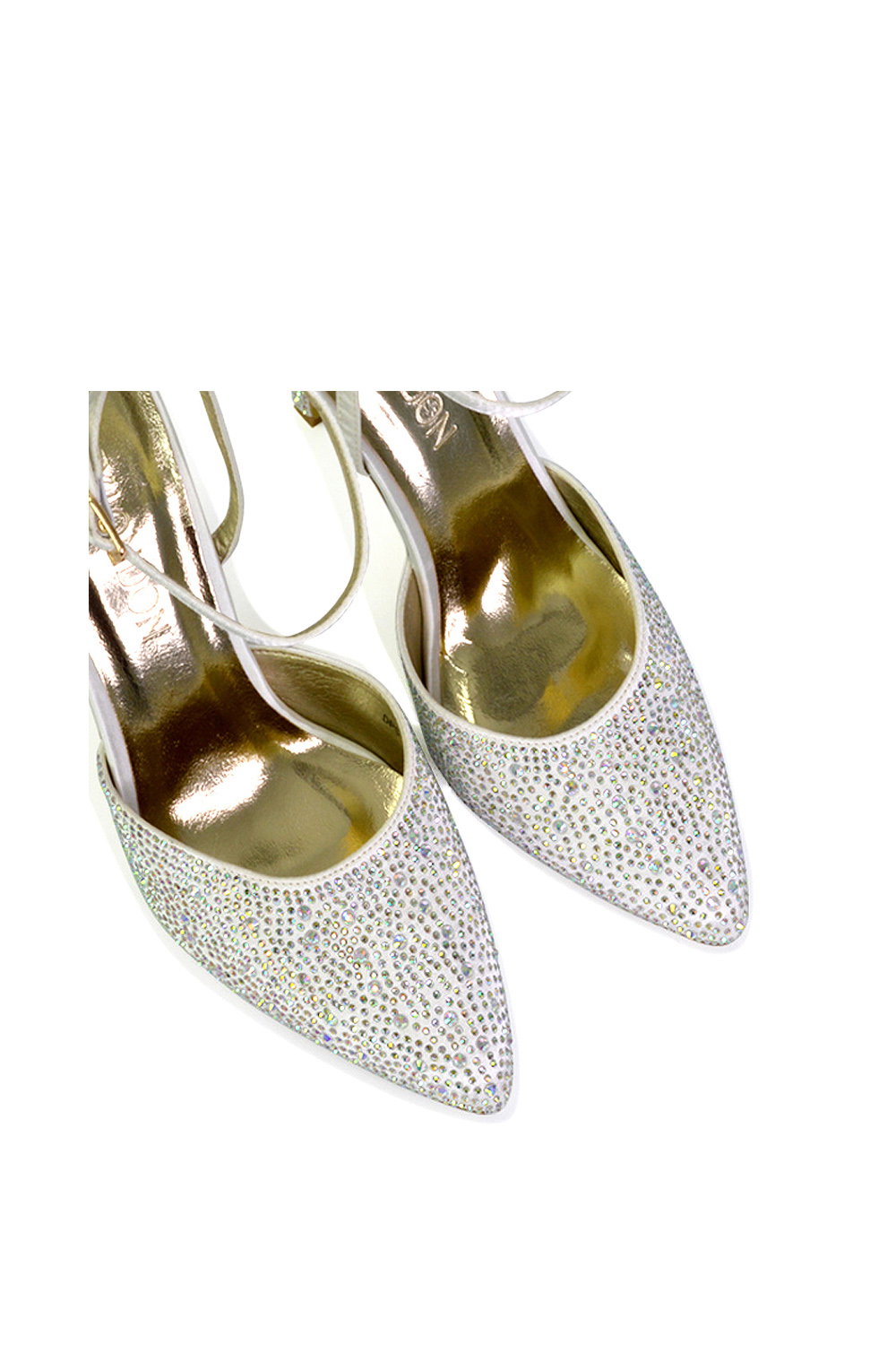 Ivory XY LONDON Ivory 'Indyah' Diamante 2 Part Shoes Ankle Strap Stiletto High, Image 4 of 5