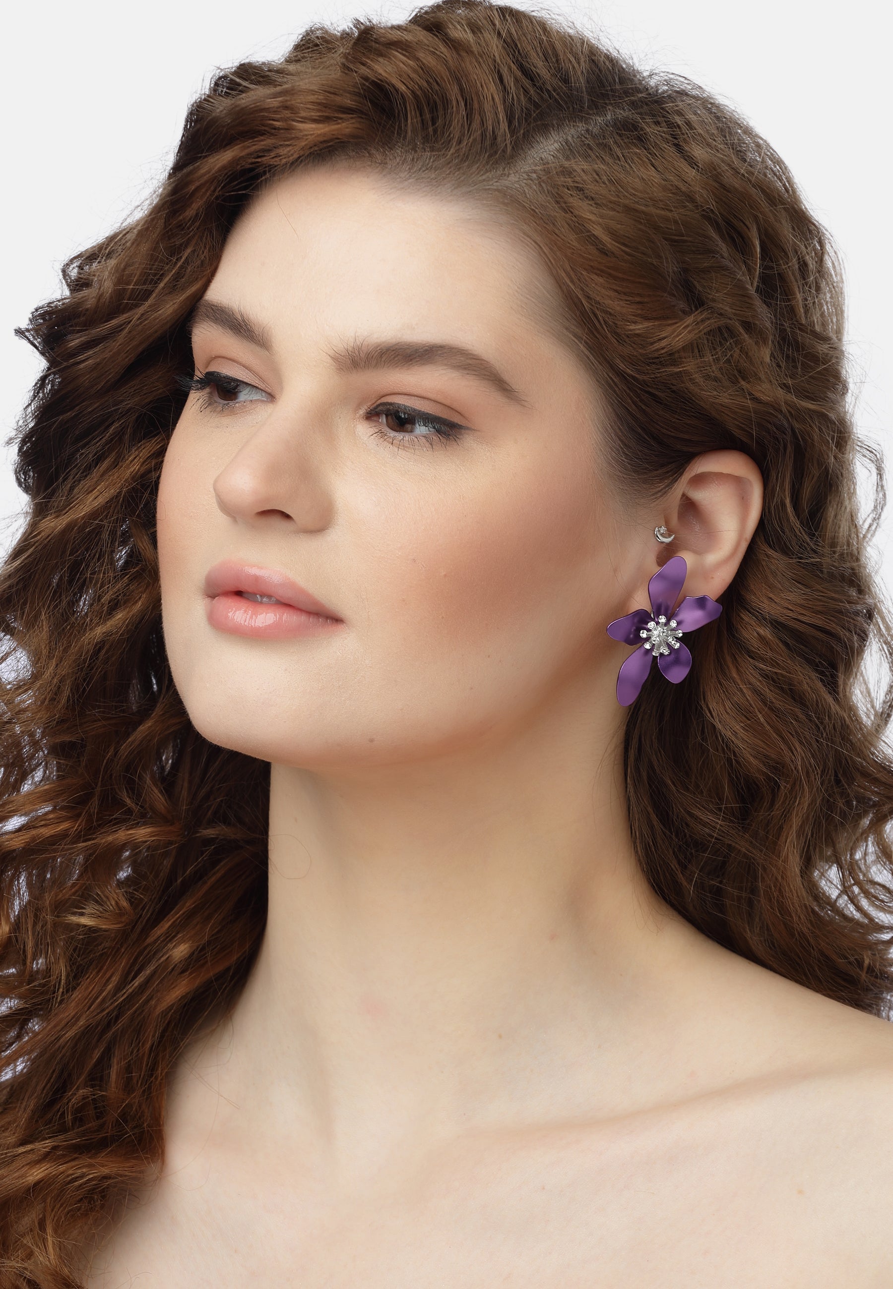 Plum AVANT-GARDE PARIS Plum Floral Stud Earrings, Image 4 of 5