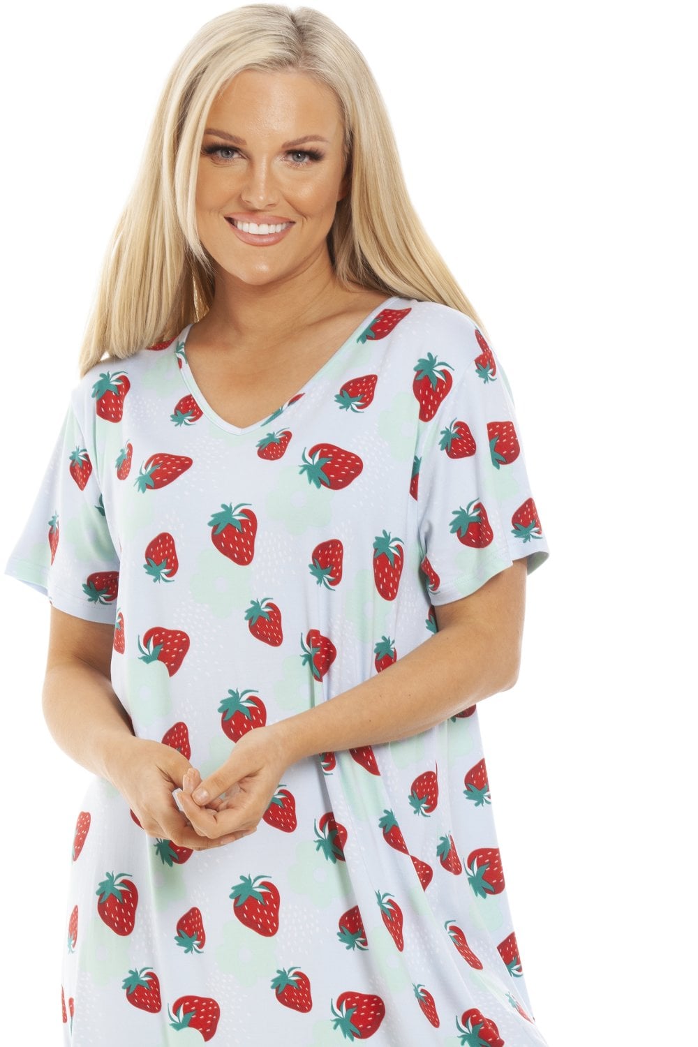 Light Blue Spandex Short Sleeve Nightdress, Image 2 of 5